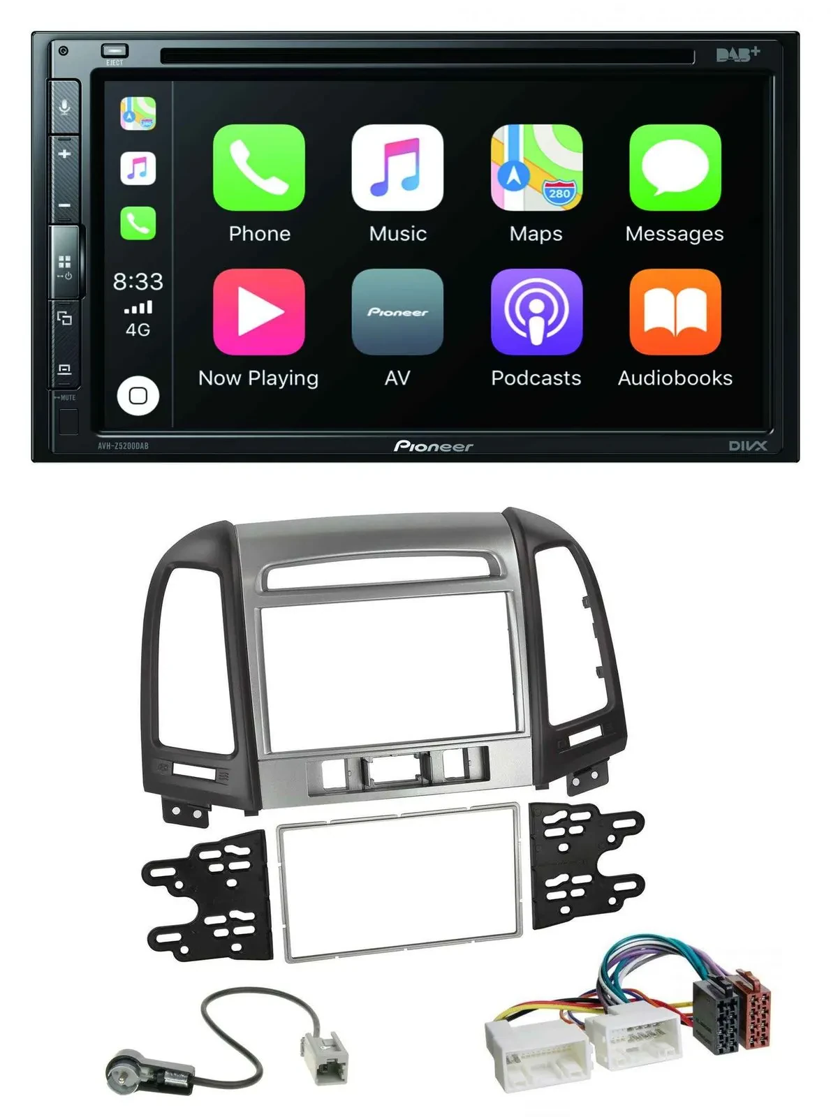 Pioneer DVD 2DIN MP3 DAB Bluetooth USB Autoradio für Hyundai Santa Fe 3 Schalter