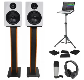 (2) Rockville 5.25 250w Studio Monitors+36" Stands+Headphones+Mic+Foam Pads