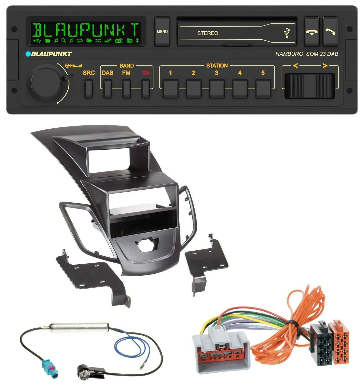 Автомагнитола для Ford Fiesta (2008–2010) Blaupunkt USB, DAB, Bluetooth, MP3, чёрная