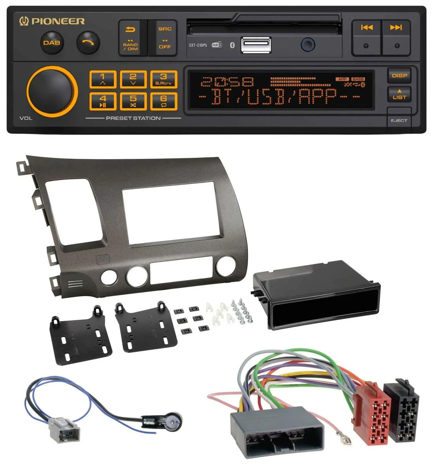 Автомагнитола Pioneer DAB MP3 USB Bluetooth для Honda Civic Hybrid FD3 (2006–2010), антрацит