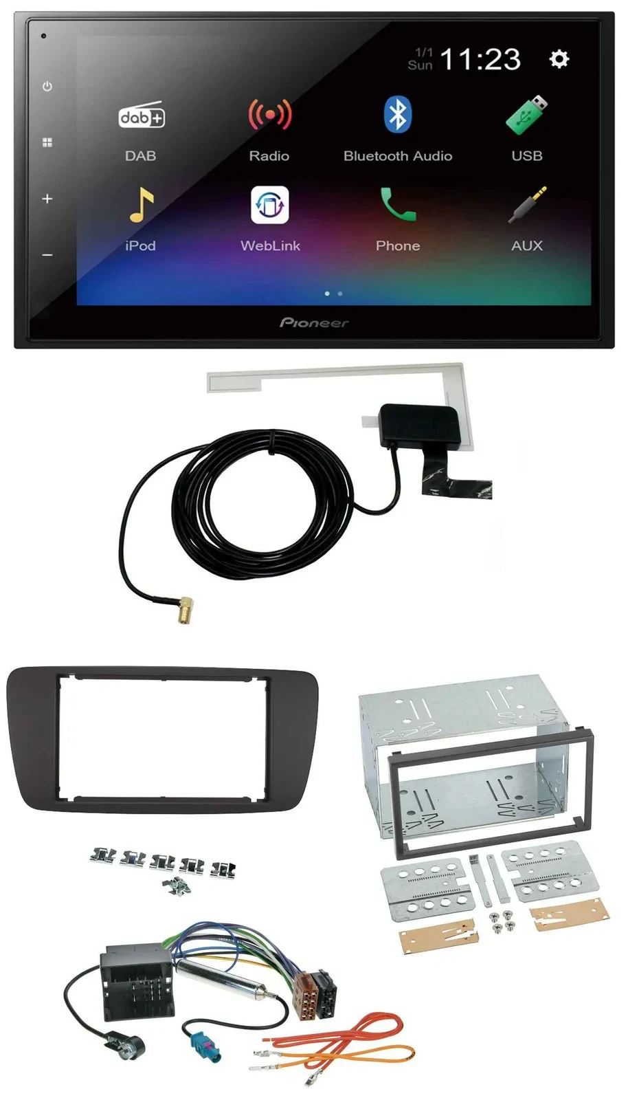 Автомагнитола Pioneer 2DIN DAB, MP3, Bluetooth, USB для Seat Ibiza (с 2008), чёрный