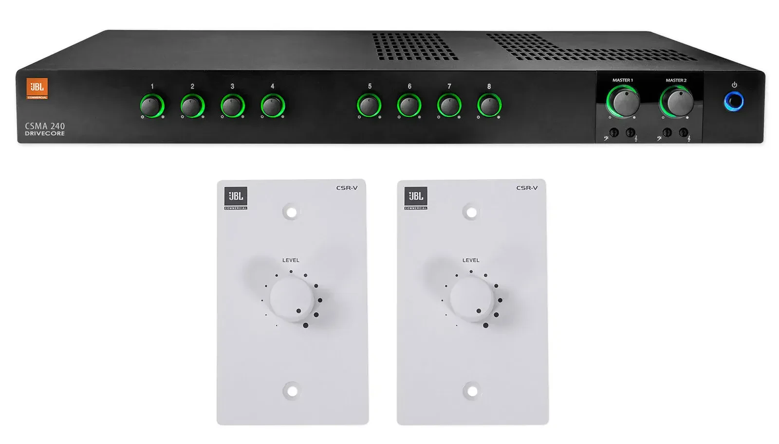 JBL CSMA240 Commercial/Restaurant 2x40w Amplifier+White Wall Volume Controllers