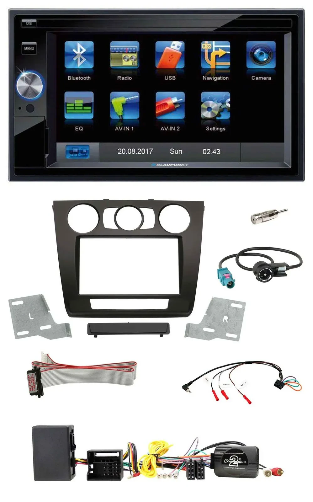 Blaupunkt 2DIN Bluetooth TMC USB Lenkrad SD Navigation für BMW 1er Aktiv man. Kl