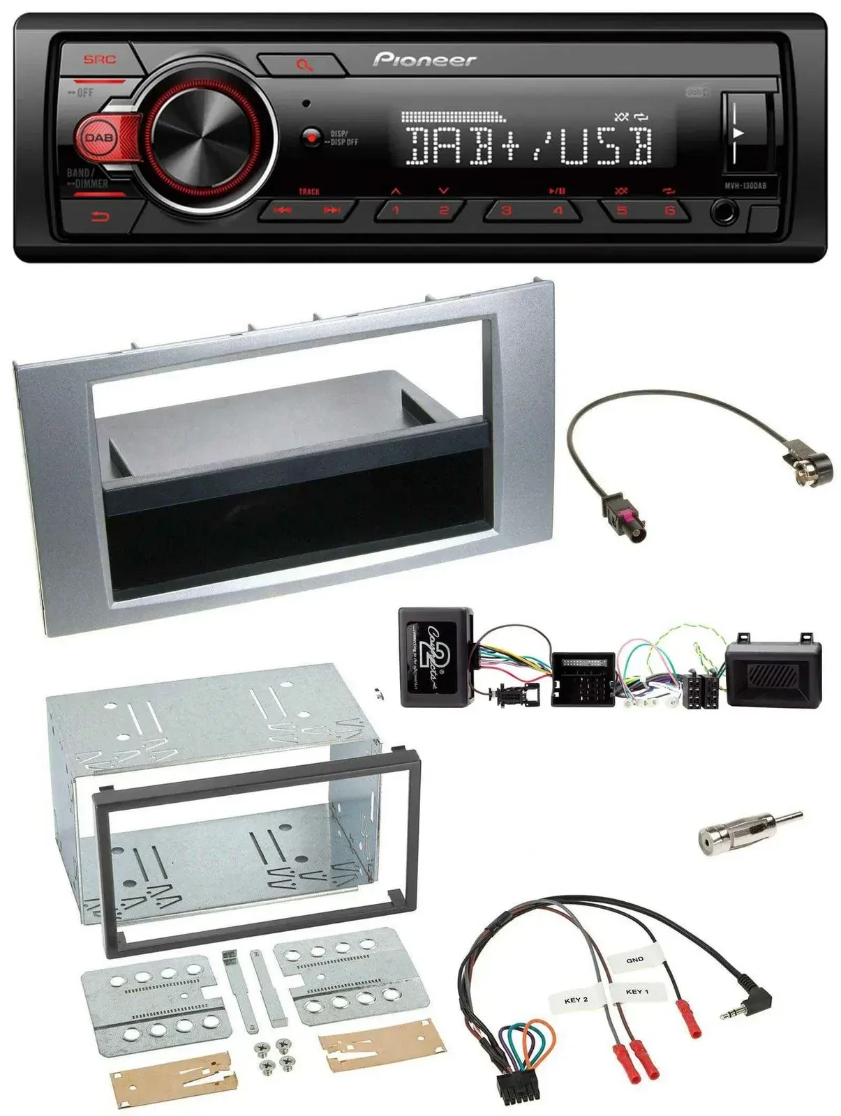 Автомагнитола Pioneer 1-DIN, DAB, USB, совместимая с управлением на руле, для Ford Kuga 2008–2012, серебристая