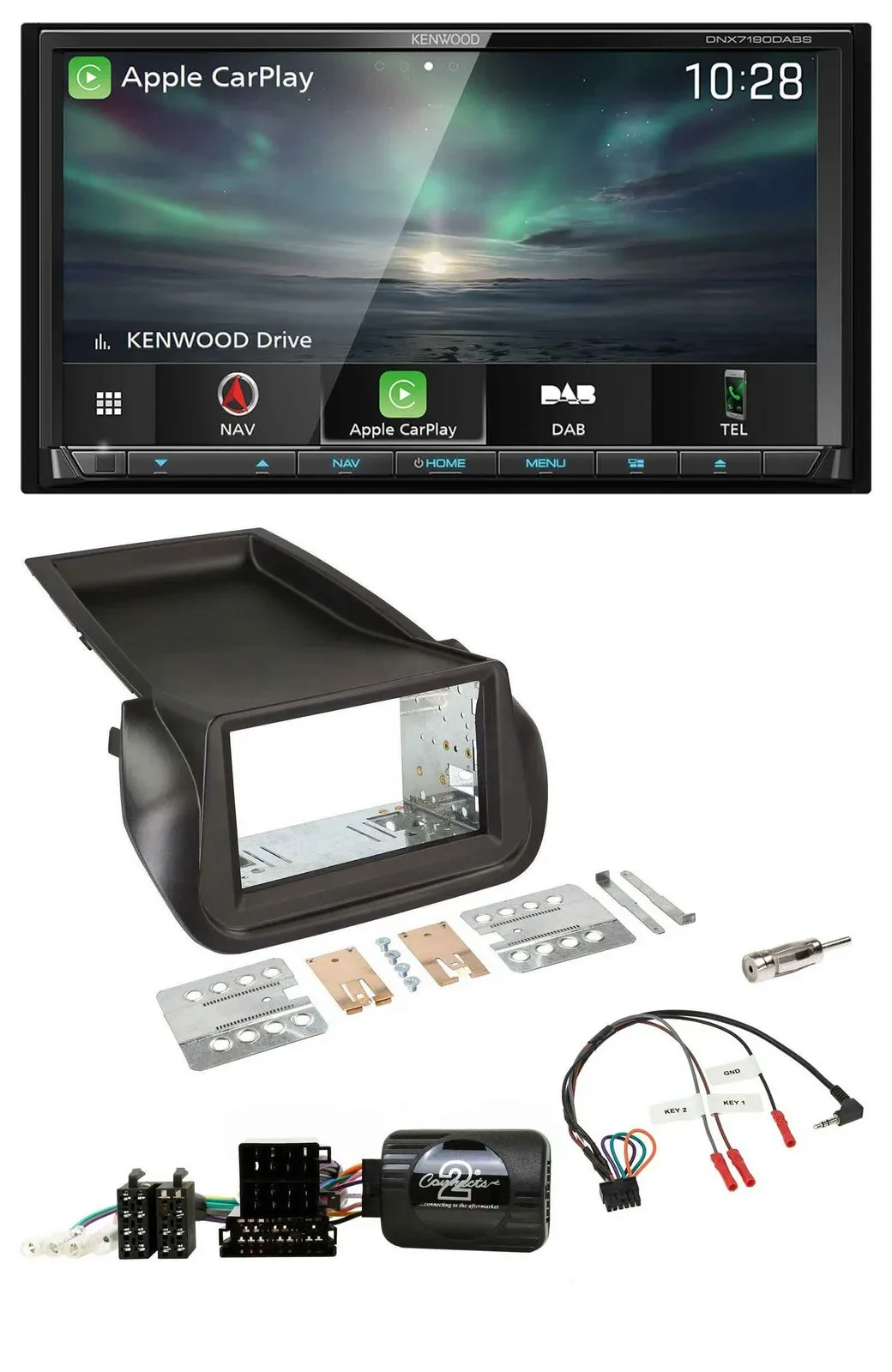 Kenwood Bluetooth USB 2DIN Lenkrad TMC DAB Navigation für Citroen Nemo Fiat Fior
