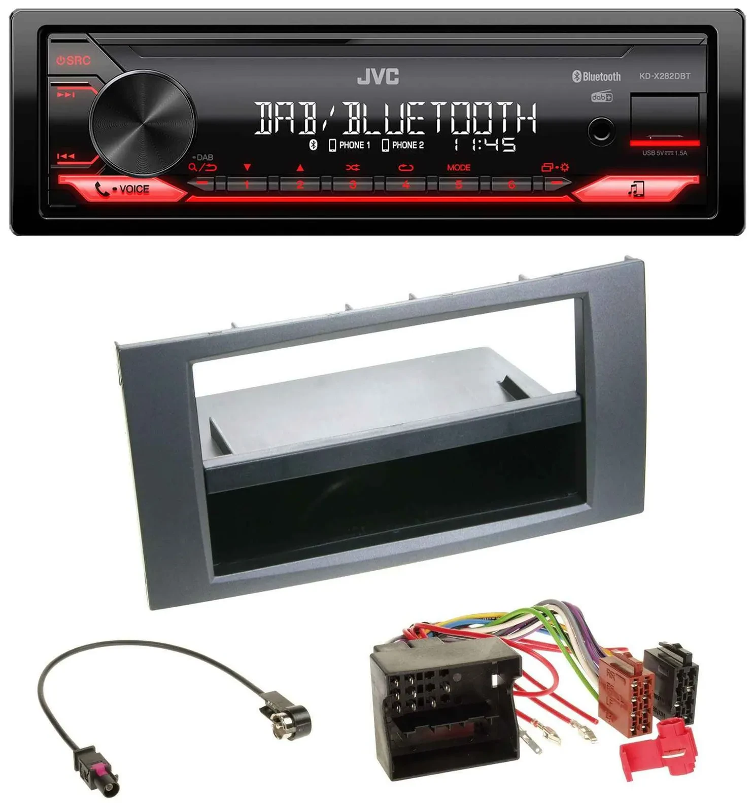 JVC Bluetooth USB DAB MP3 Autoradio für Ford Fusion Kuga Transit 05-12 anthrazit