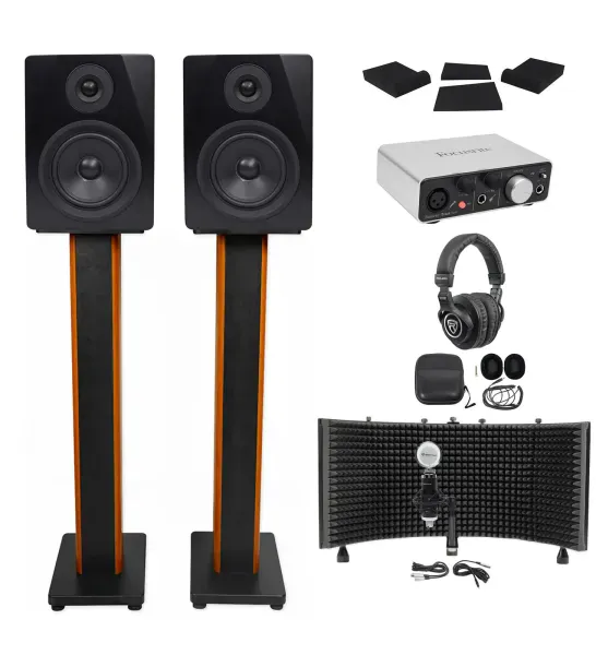 Focusrite Package w/Interface+Studio Monitors+Recording Mic+Headphones+Shield