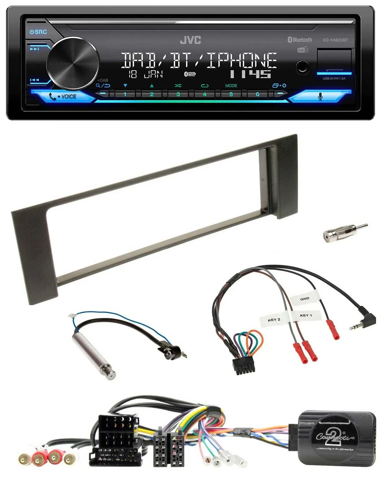 JVC Bluetooth DAB USB Lenkrad Autoradio für Audi A4 2000-2004 Can-Bus ISO