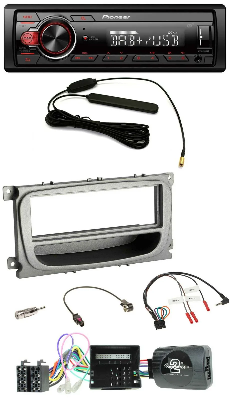 Автомагнитола Pioneer 1 DIN DAB USB MP3 для Ford S-Max/Mondeo (2007–2014), поддержка кнопок на руле, CAN