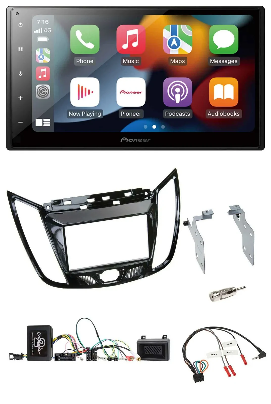 Pioneer DAB Bluetooth 2DIN USB Lenkrad Autoradio für Ford C-Max Kuga Klavierlack