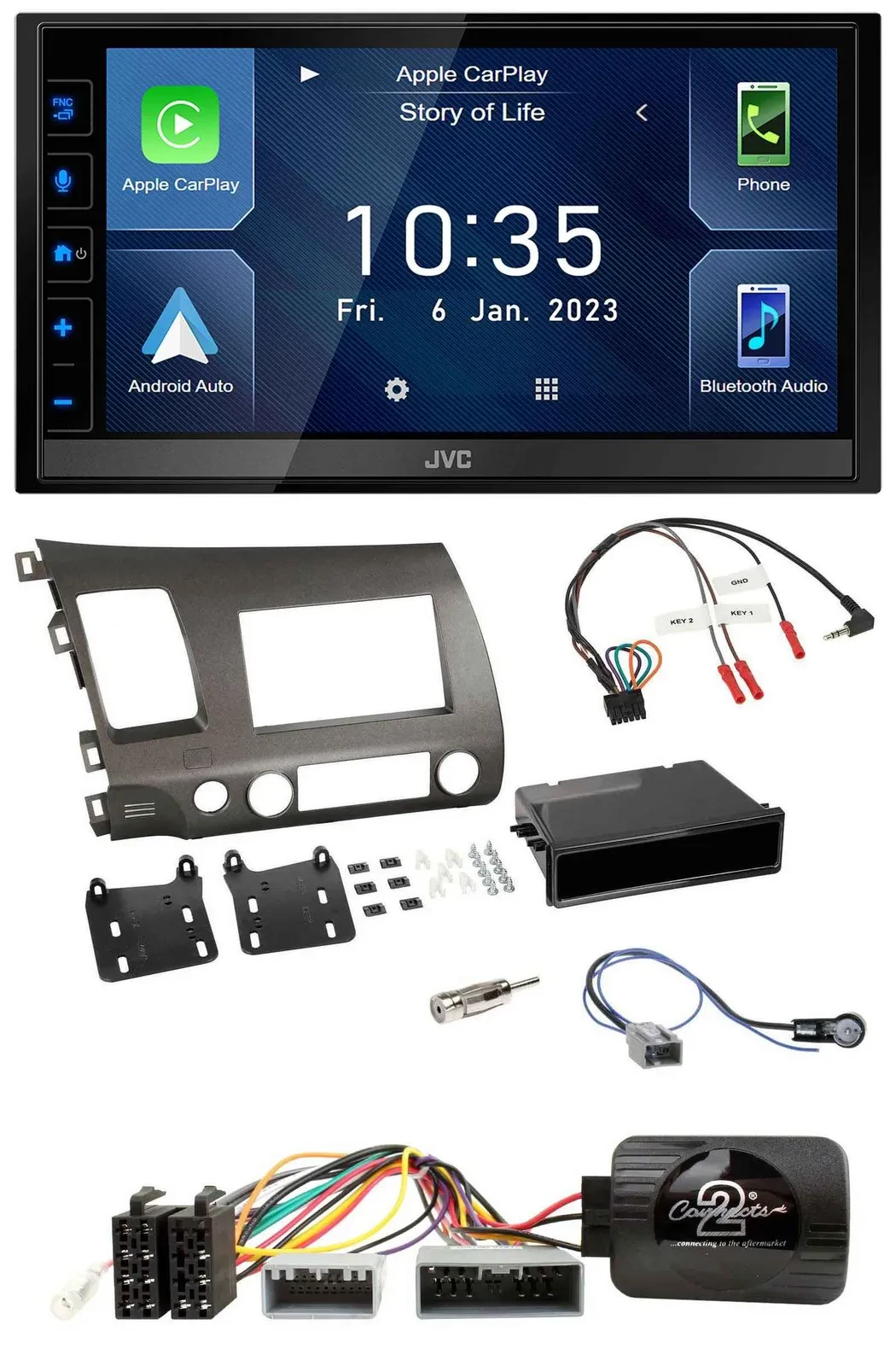 JVC DAB Bluetooth Lenkrad USB 2DIN Autoradio für Honda Civic 06-10 Hybrid anthra