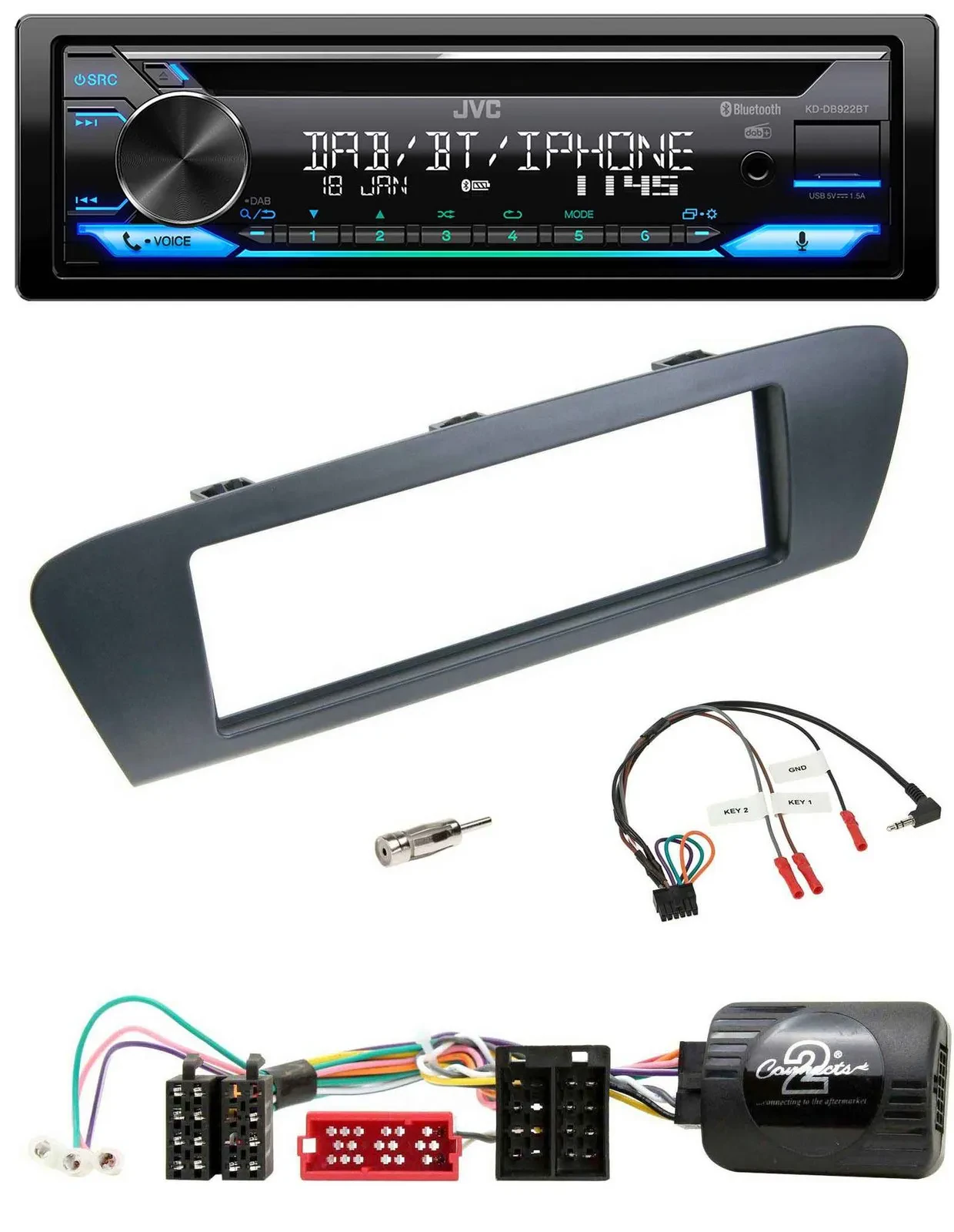 Автомагнитола для Renault Grand Scenic (с 2009) JVC Bluetooth USB DAB CD ISO, поддержка кнопок на руле