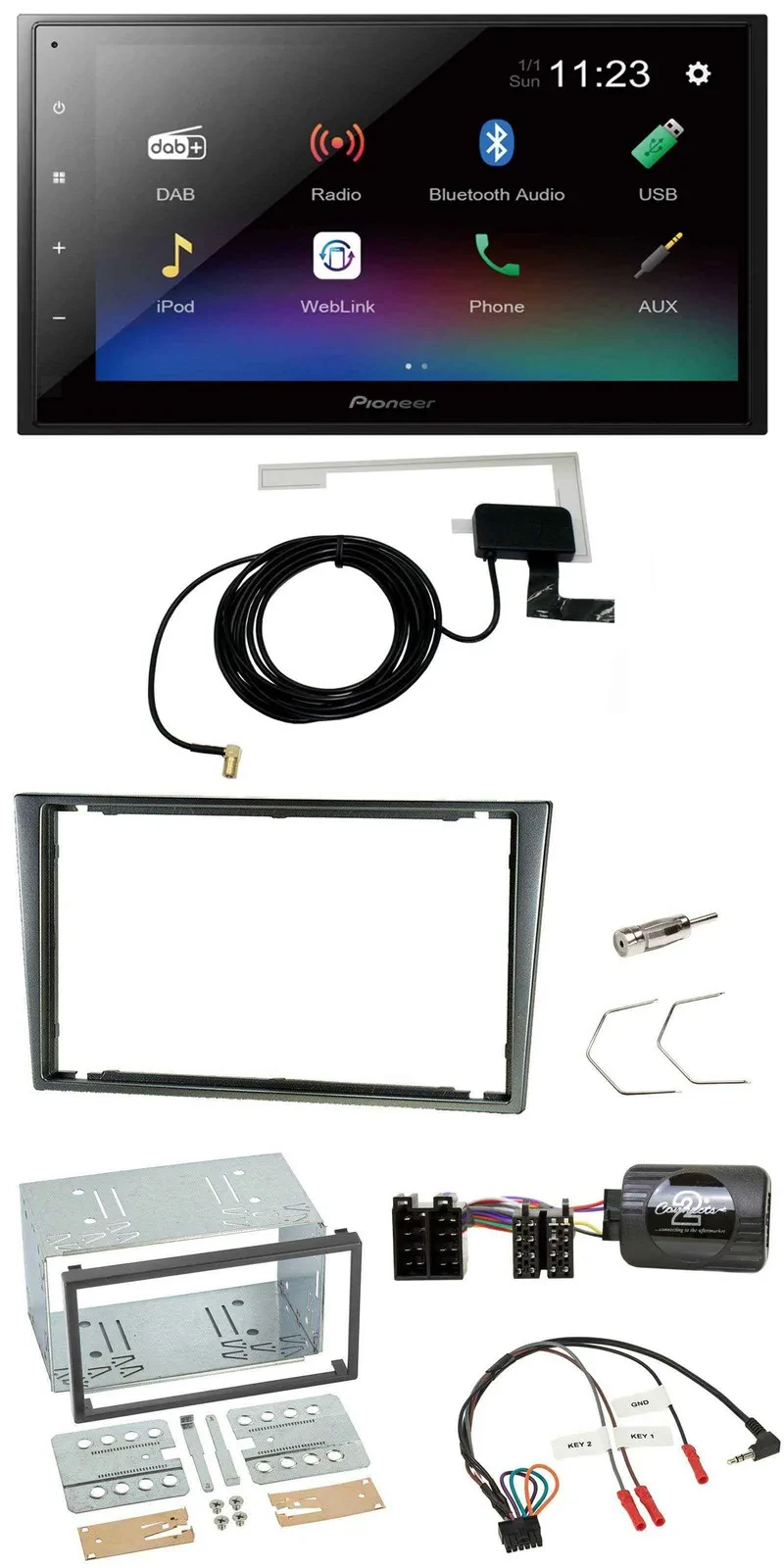 Pioneer DAB Lenkrad Bluetooth 2DIN USB Autoradio für Opel Corsa C 2000-2004 alum