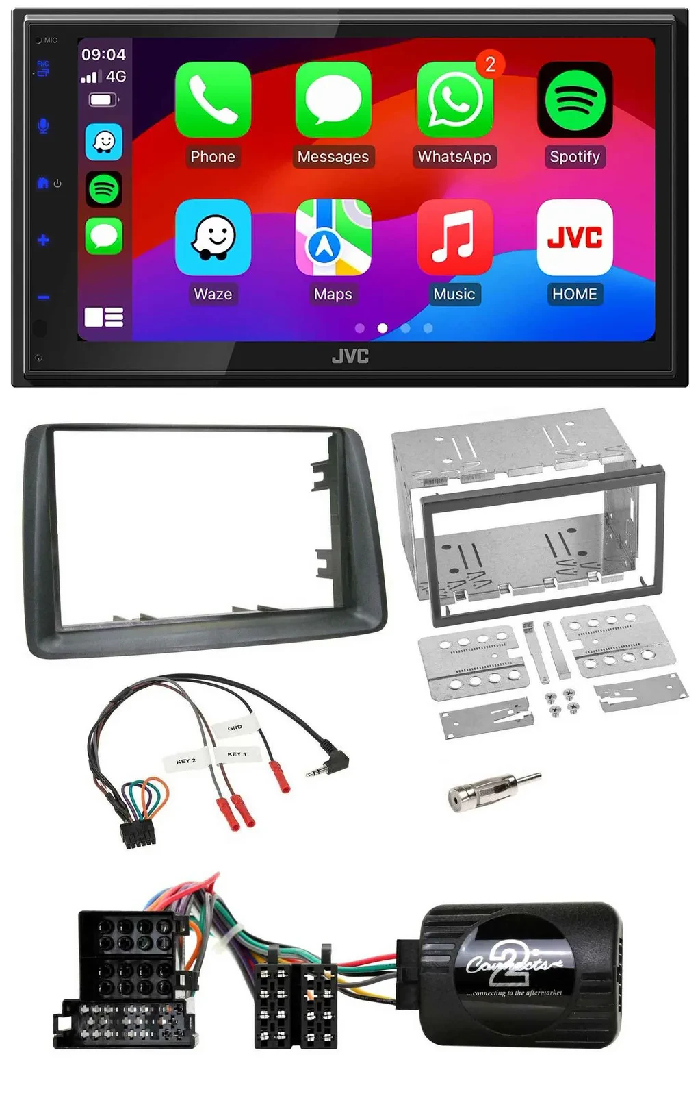 JVC Bluetooth USB Lenkrad 2DIN DAB Autoradio für Fiat Panda 2004-2007 grau
