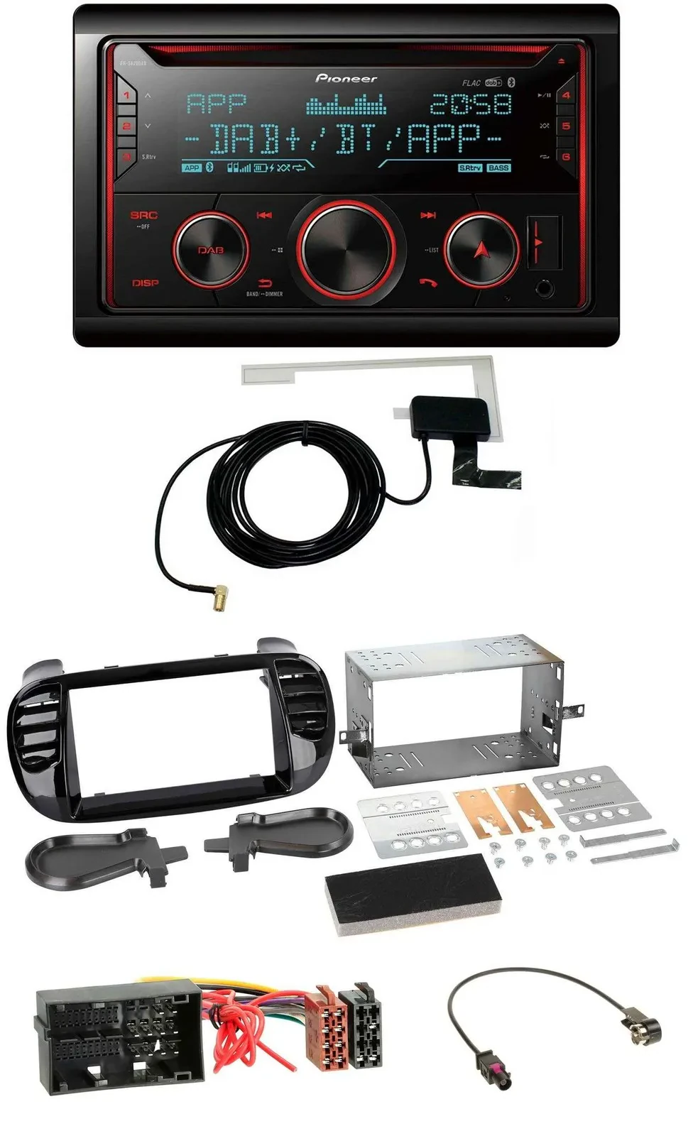 Автомагнитола для Fiat 500 Pioneer 2DIN MP3 DAB USB CD Bluetooth, черная