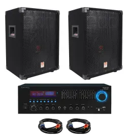 2 Rockville RSG10 10” 400W Passive DJ Speakers+Technical Pro RX55URIBT Receiver