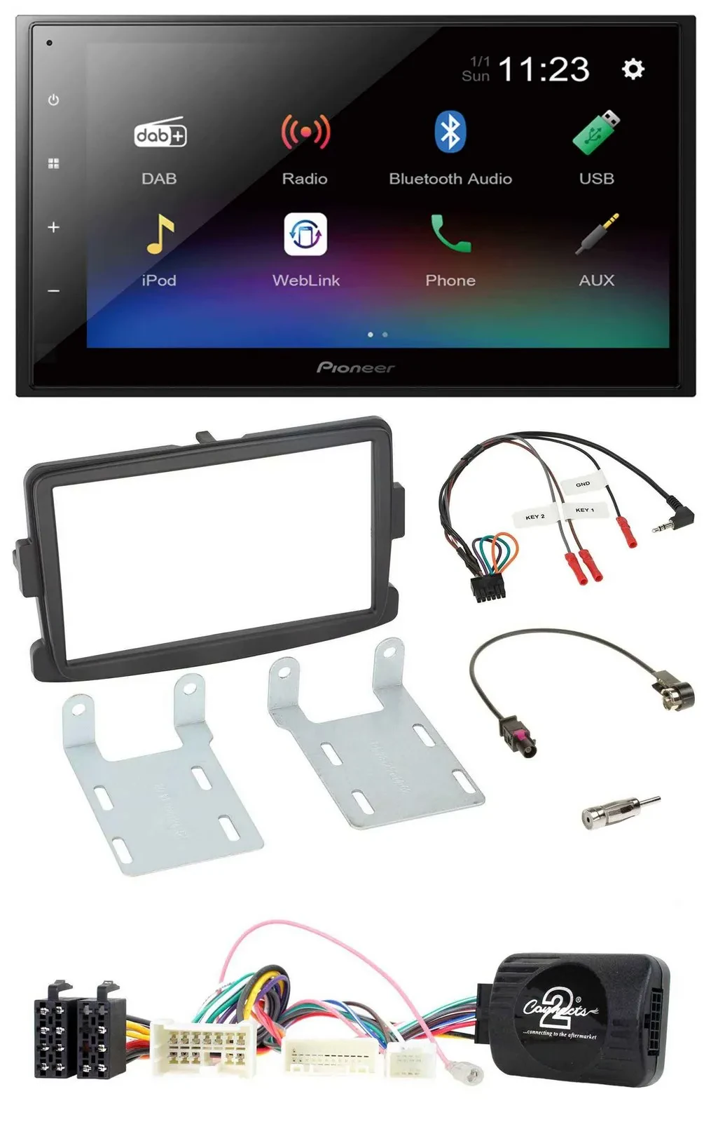 Автомагнитола Pioneer 2DIN USB Bluetooth DAB для Dacia (с 2012), черный