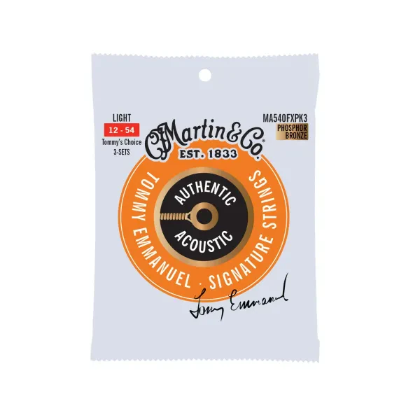 Струны для акустической гитары Martin Guitars MA540FX Authentic Flexible Core Phosphor Bronze Light 12-54 (3 комплекта)