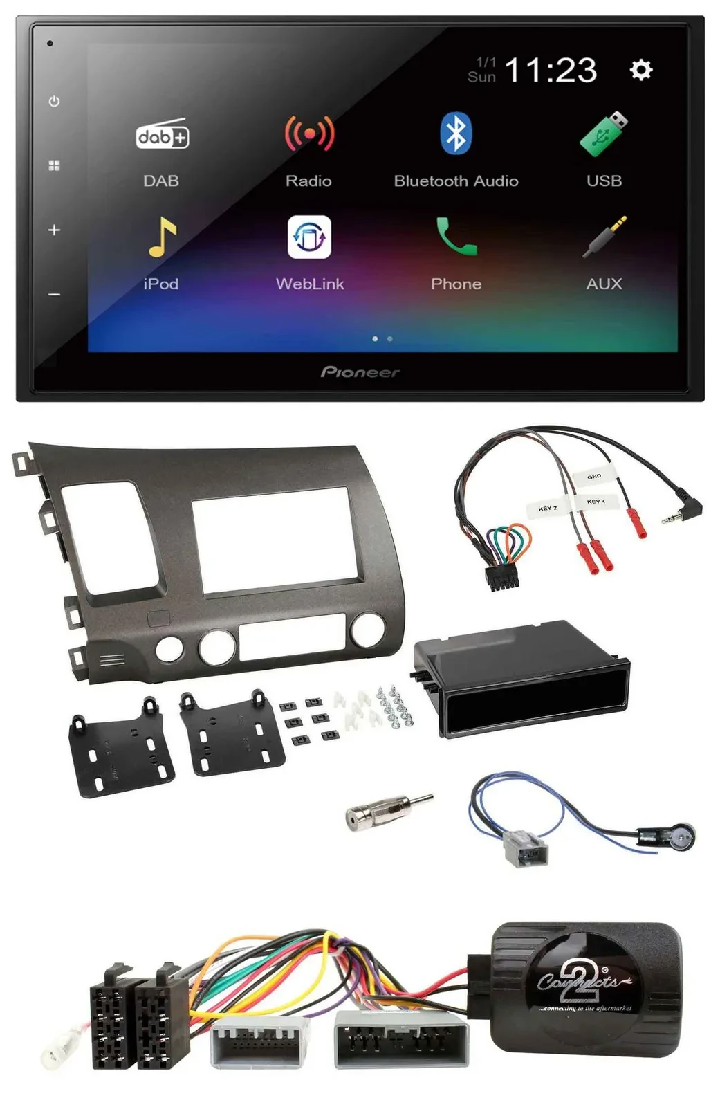 Автомагнитола Pioneer 2DIN USB, Bluetooth, DAB для Honda Civic 2006–2010 Hybrid с поддержкой кнопок на руле