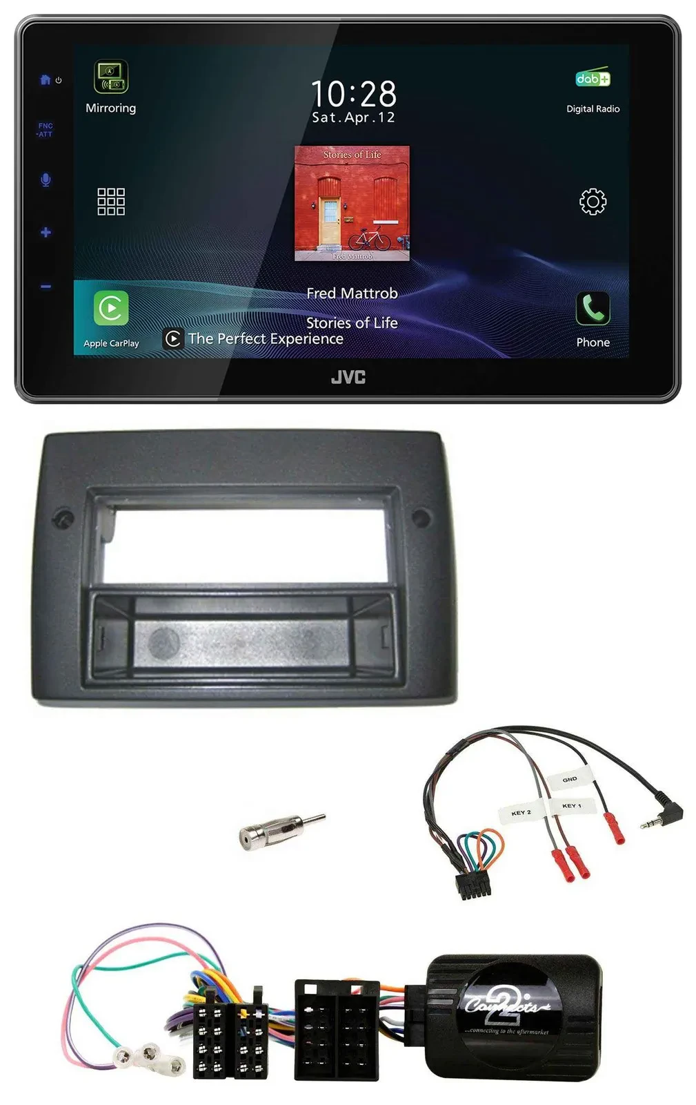 JVC DAB Lenkrad Bluetooth USB Autoradio für Fiat Stilo 2001-2007 Profi Ablage