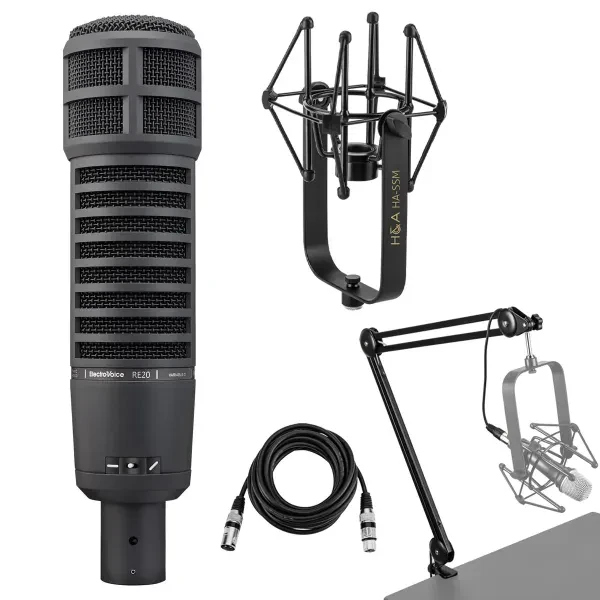 Electro-Voice RE20 Variable-D Dynamic Cardioid Microphone, Black, Bundle with Mi