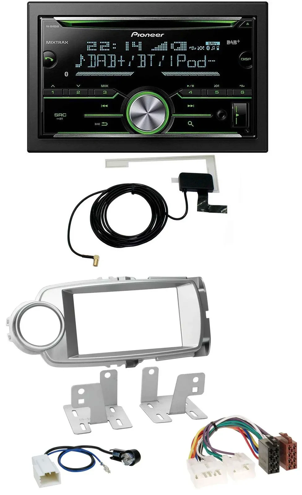Автомагнитола для Toyota Yaris (2011–2014) Pioneer CD/USB/MP3, Bluetooth, 2DIN, DAB, серебристый