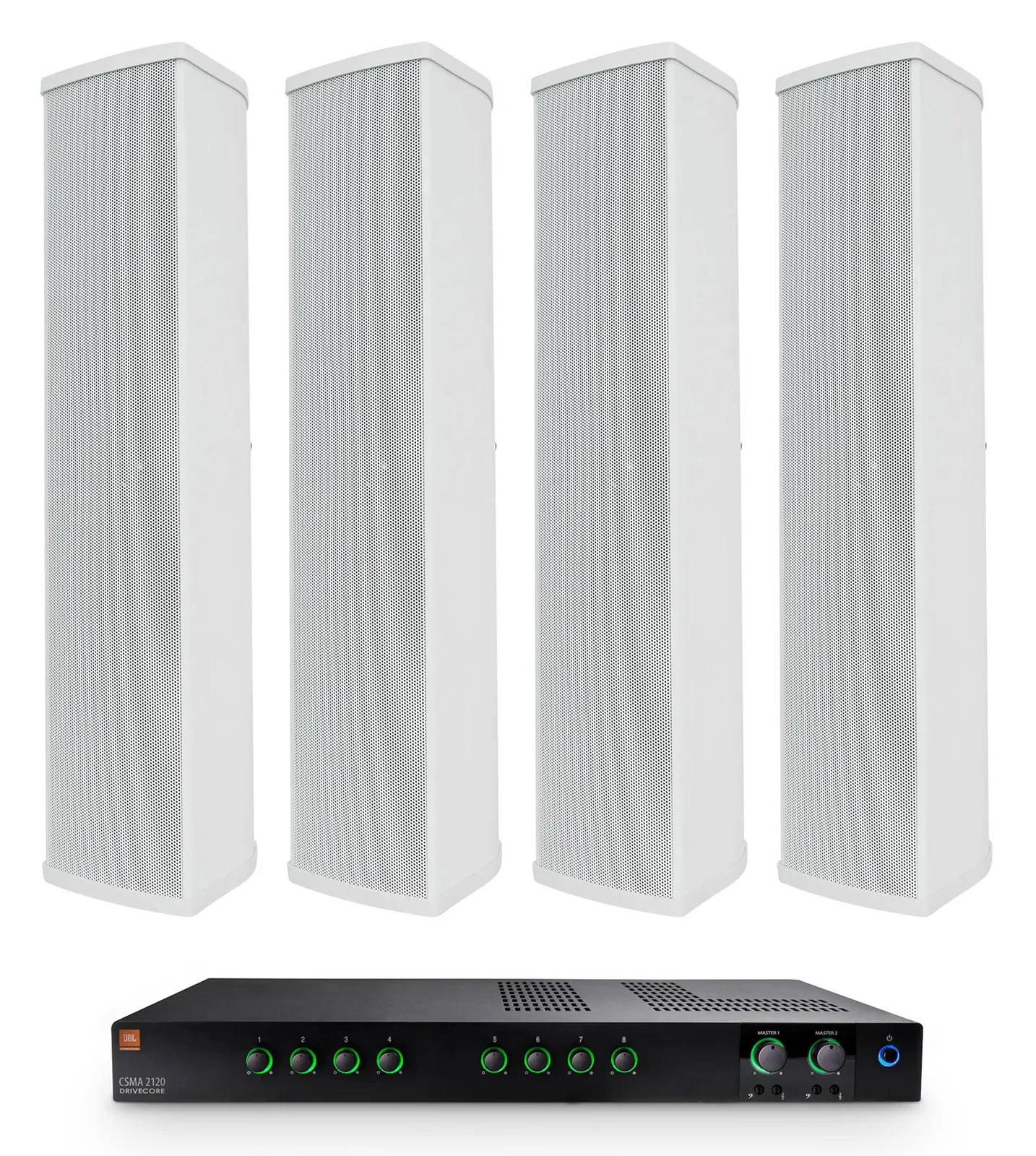 JBL CSMA 2120 Commercial 70v Amplifier+(4) Column Line Array Speakers in White