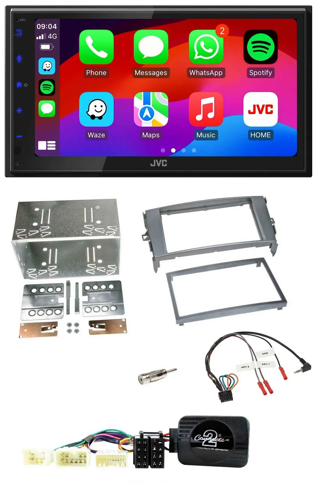 JVC Bluetooth 2DIN Lenkrad DAB USB Autoradio für Toyota Auris 2007-2011 anthrazi