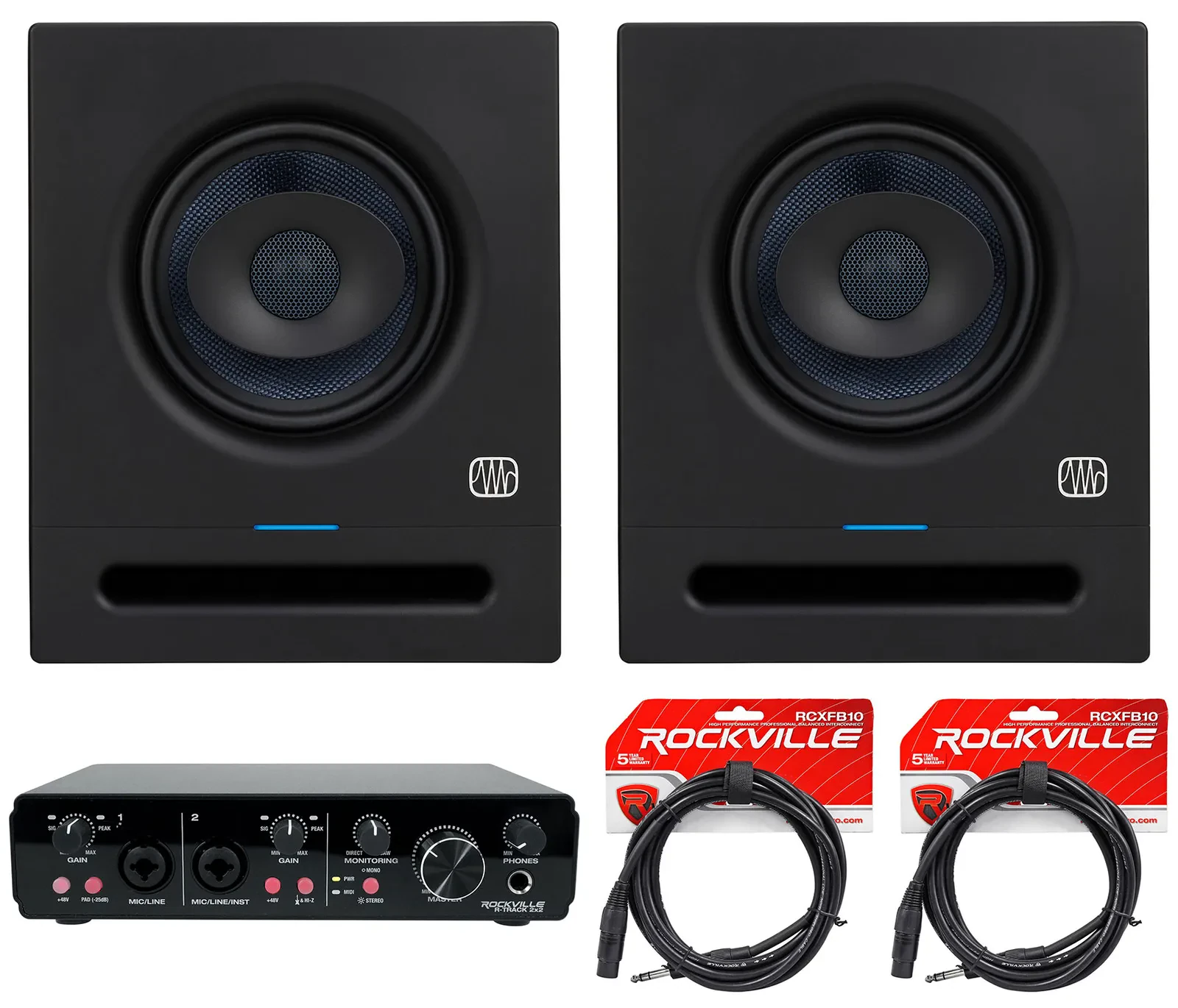 (2) Presonus Eris Pro 6 Powered 6" Studio Monitors Speakers + 2x2 USB Interface