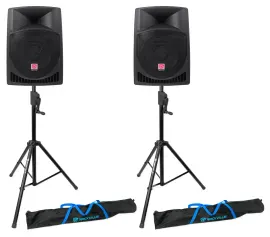 (2) Rockville RPG12 12" Powered 800 Watt DJ PA Speakers+Crank-Up Speaker Stands