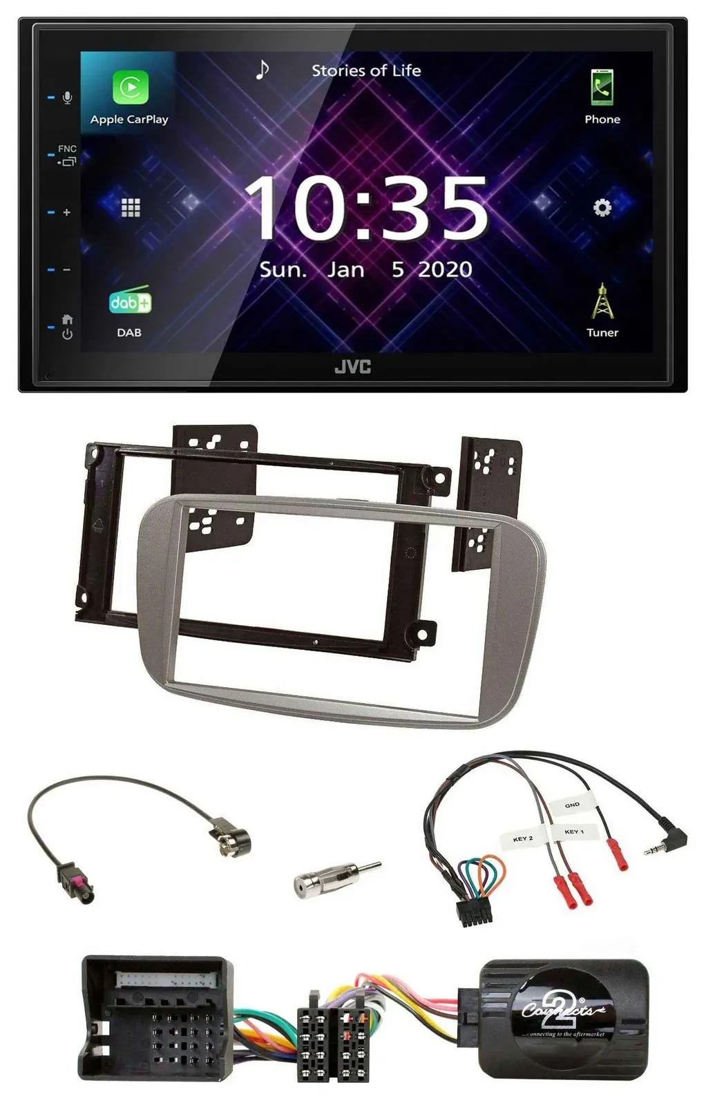 JVC DAB 2DIN Lenkrad Bluetooth USB Autoradio für Ford Focus Galaxy C-Max silber