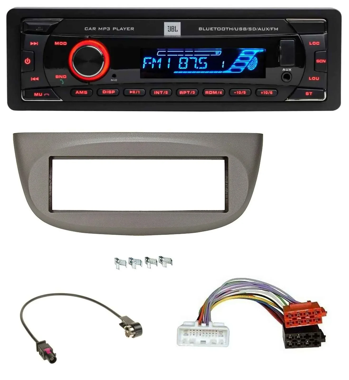 JBL AUX MP3 USB Bluetooth SD Autoradio für Renault Twingo ab 2015 beige-grau