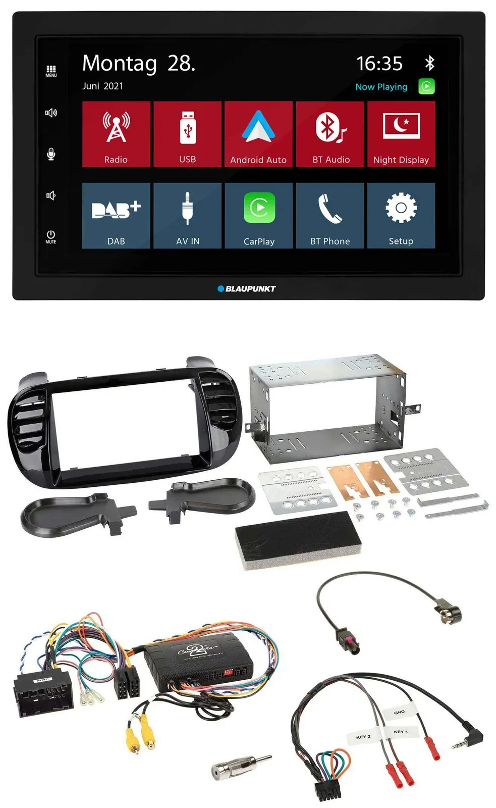 Blaupunkt Lenkrad Bluetooth DAB 2DIN USB Autoradio für Fiat 500 2014-2015 schwar