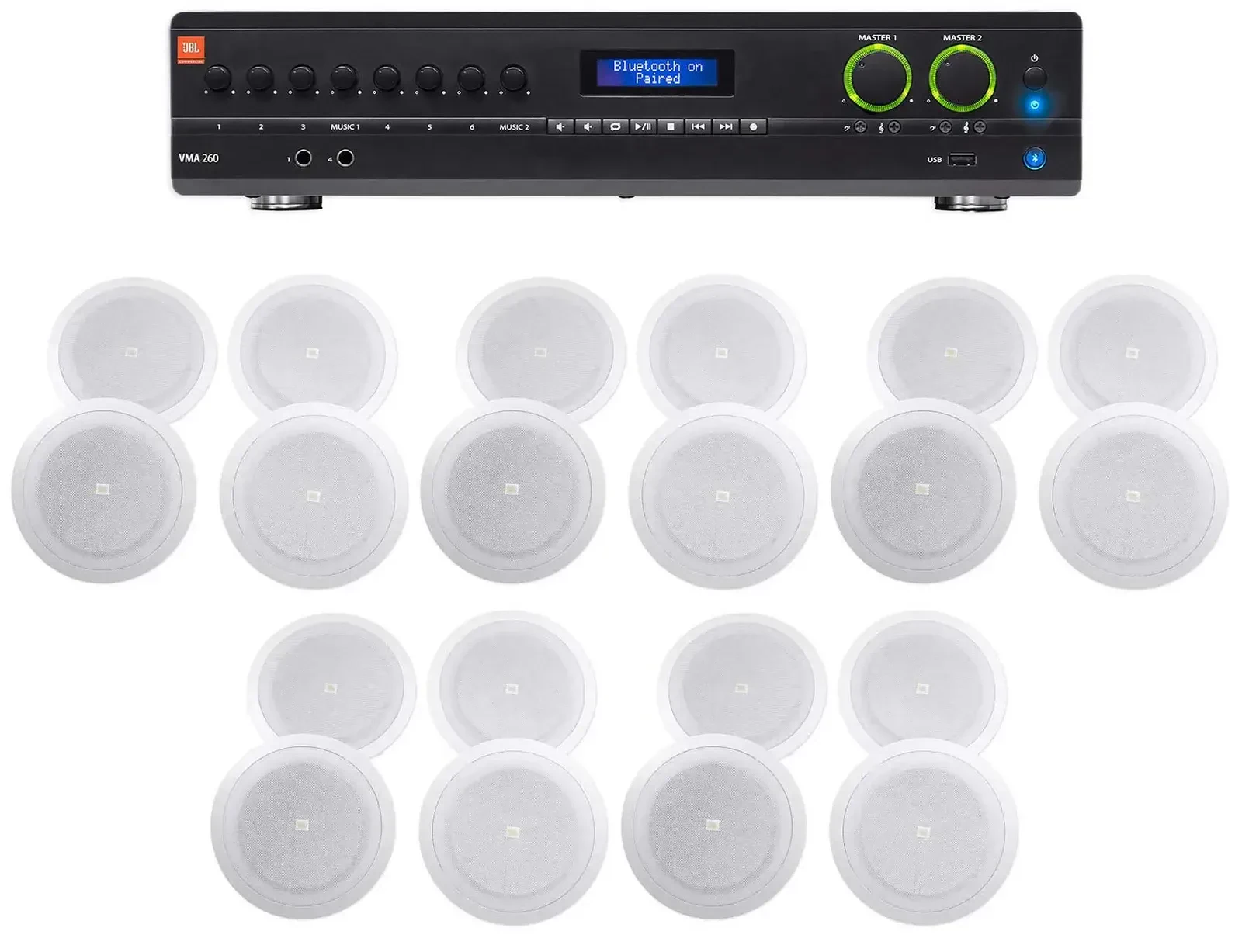 JBL VMA260 60w 8-Input Amplifier+(20) 8" JBL Speakers For Restaurant/Bar/Cafe