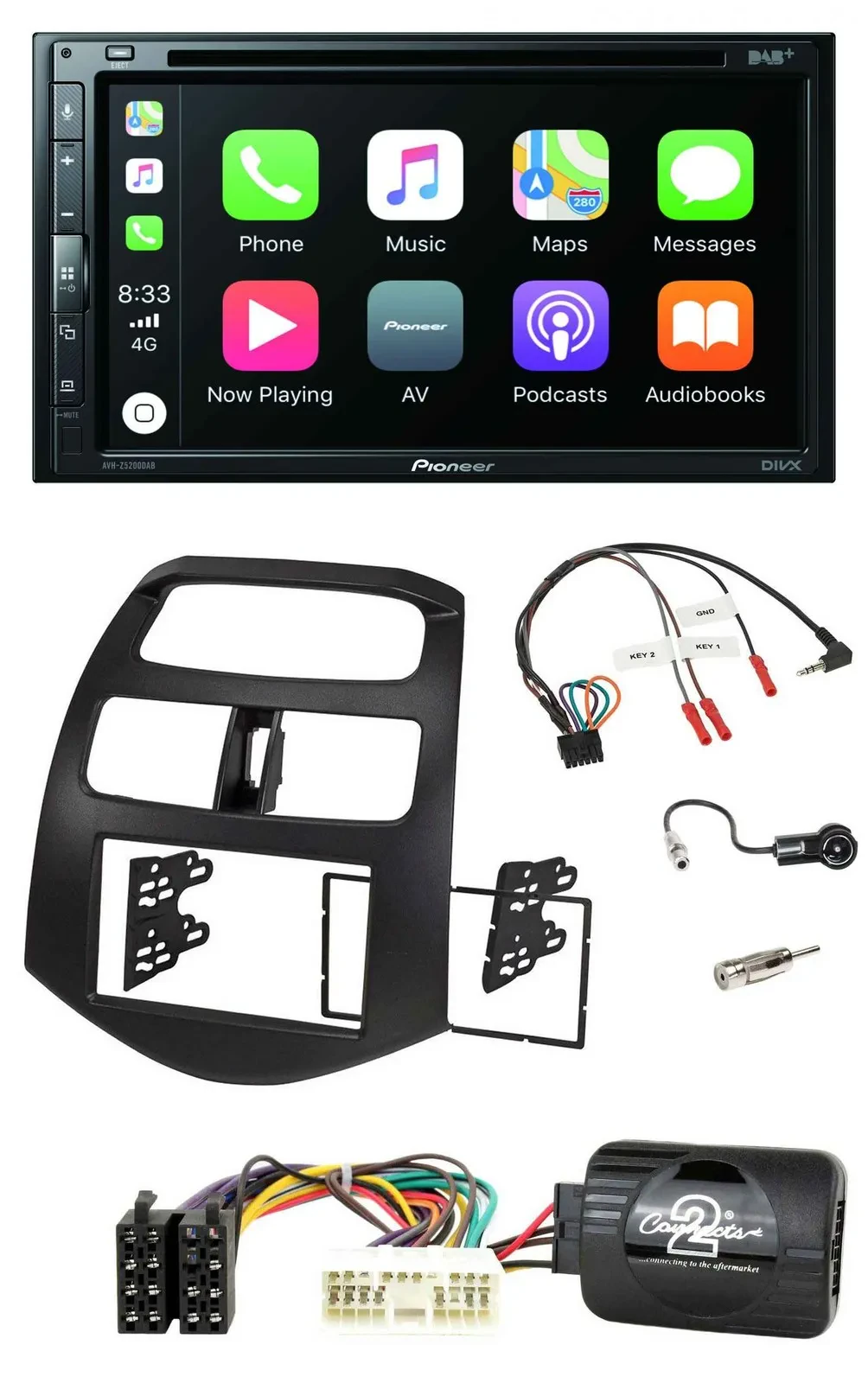 Pioneer DVD 2DIN Lenkrad DAB Bluetooth USB Autoradio für Chevrolet Spark KLM 201
