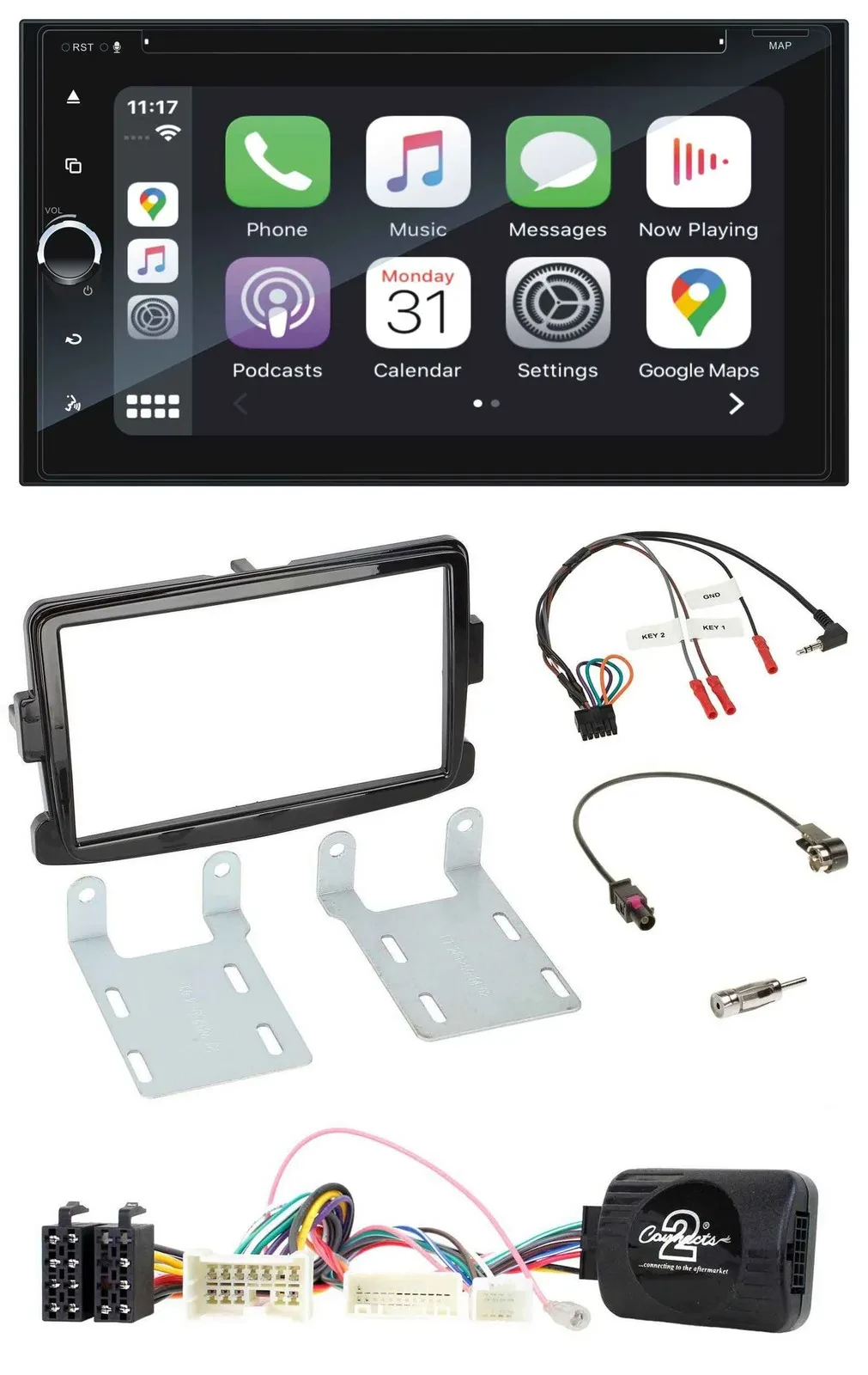 Blaupunkt USB DAB Bluetooth 2DIN TMC Lenkrad Navigation für Dacia ab 2012 piano