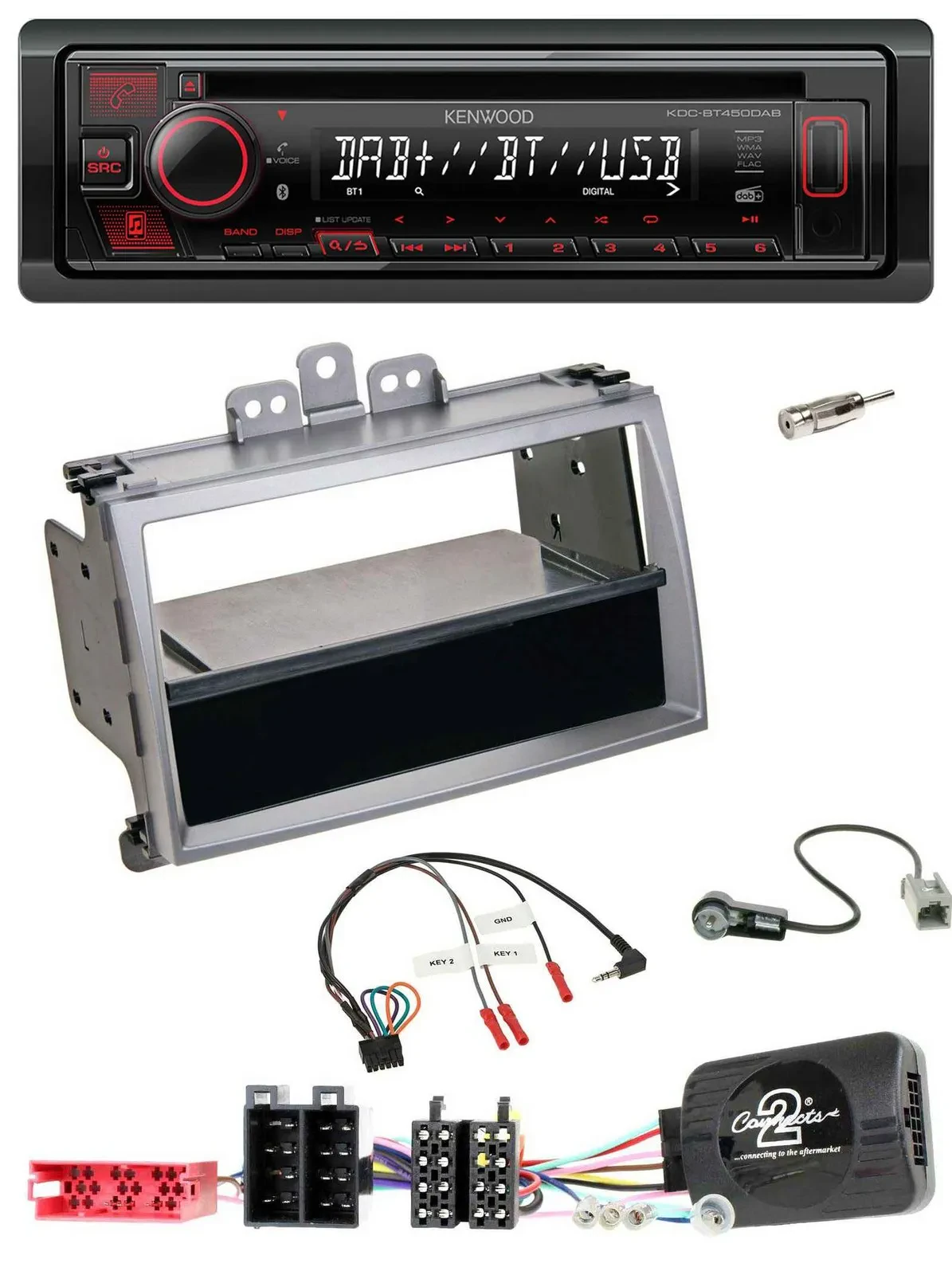 Автомагнитола для Hyundai i20 (2009–2011) Kenwood CD/USB/Bluetooth/DAB, ISO, серебристая