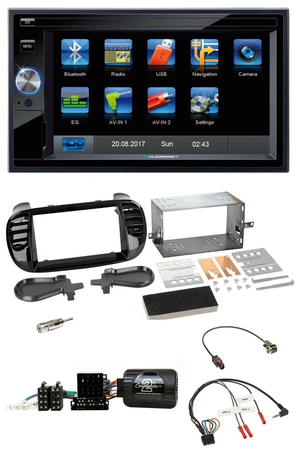 Blaupunkt SD USB TMC Bluetooth 2DIN Lenkrad Navigation für Fiat 500 Fakra 08-15