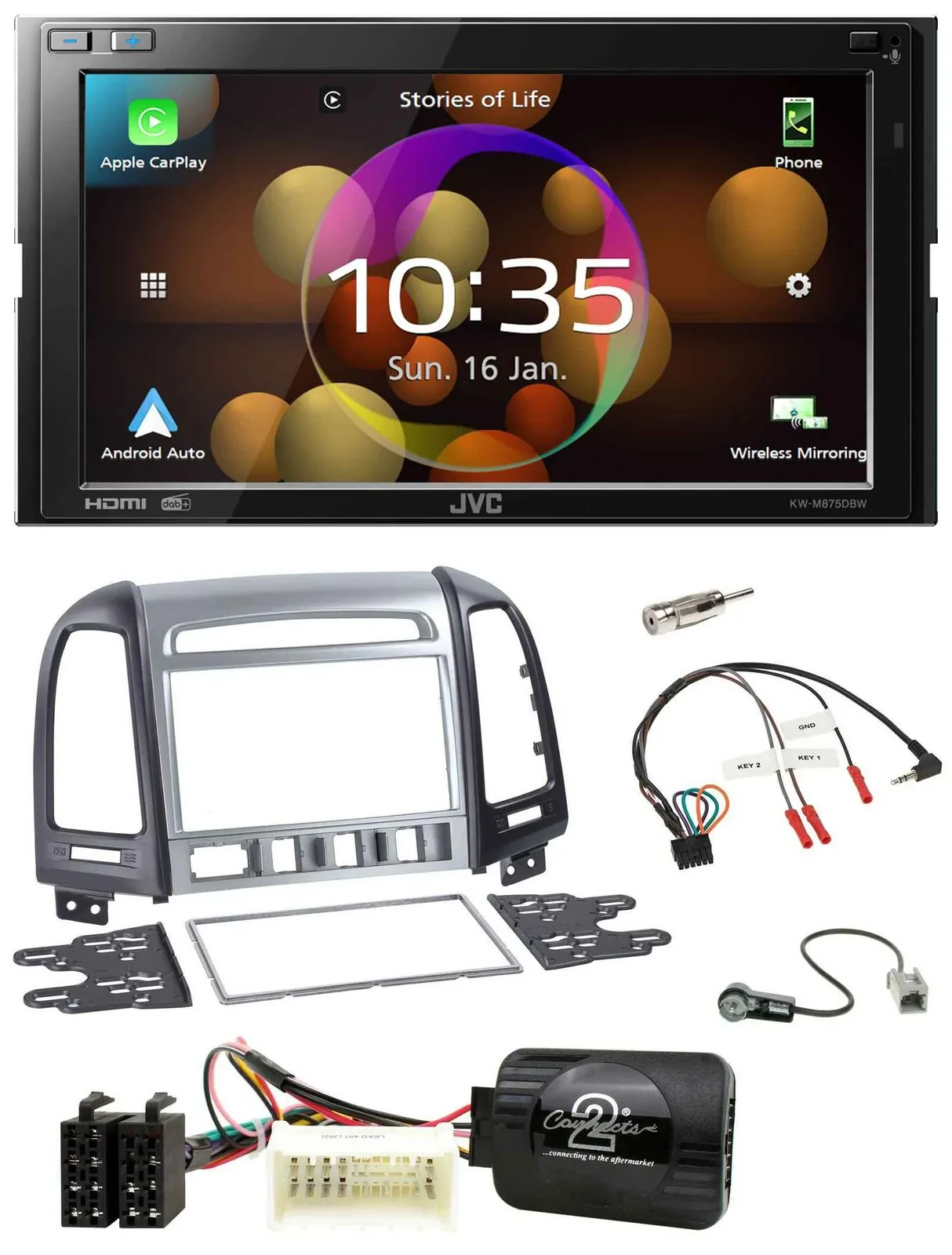 JVC DAB Lenkrad 2DIN Bluetooth USB Autoradio für Hyundai Santa Fe 4 Schalter 200