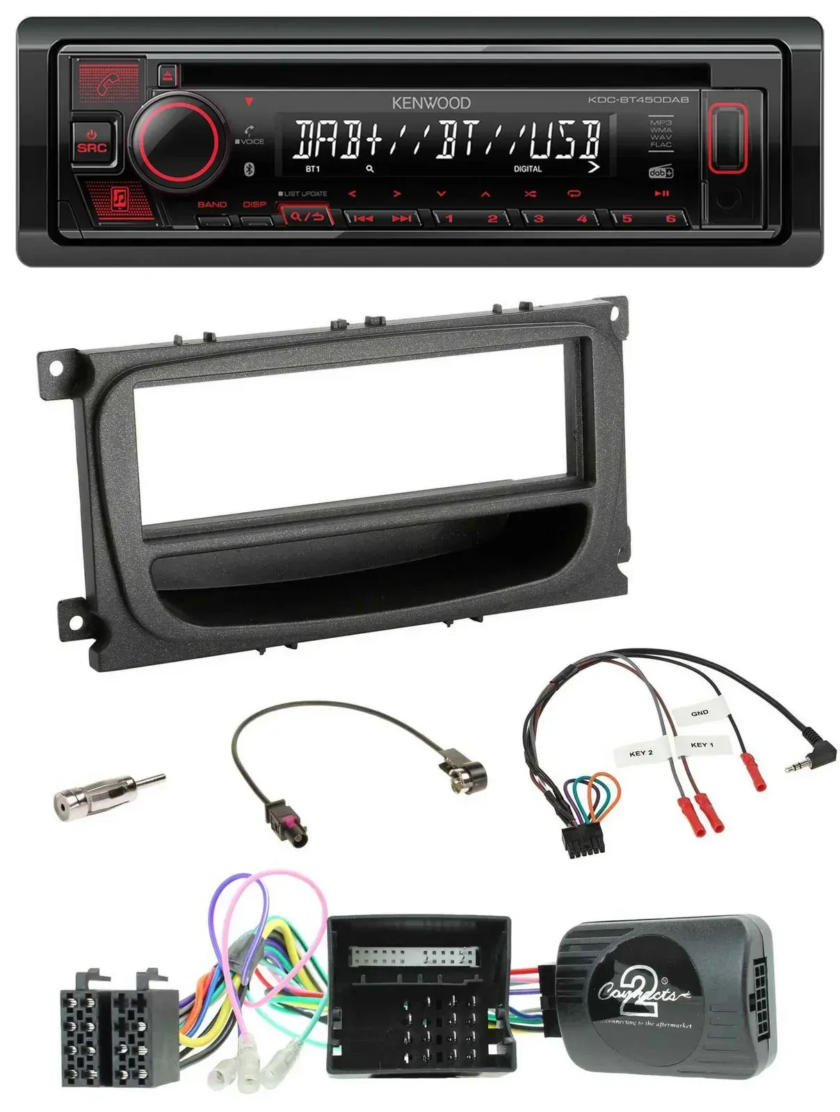 Автомагнитола Kenwood CD USB Bluetooth DAB для Ford Mondeo/S-Max (2007–2014), с поддержкой кнопок на руле, CAN