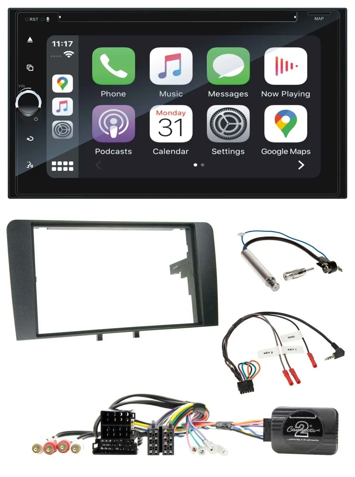 Blaupunkt USB DAB Bluetooth 2DIN TMC Lenkrad Navigation für Audi A3 Symphony ISO