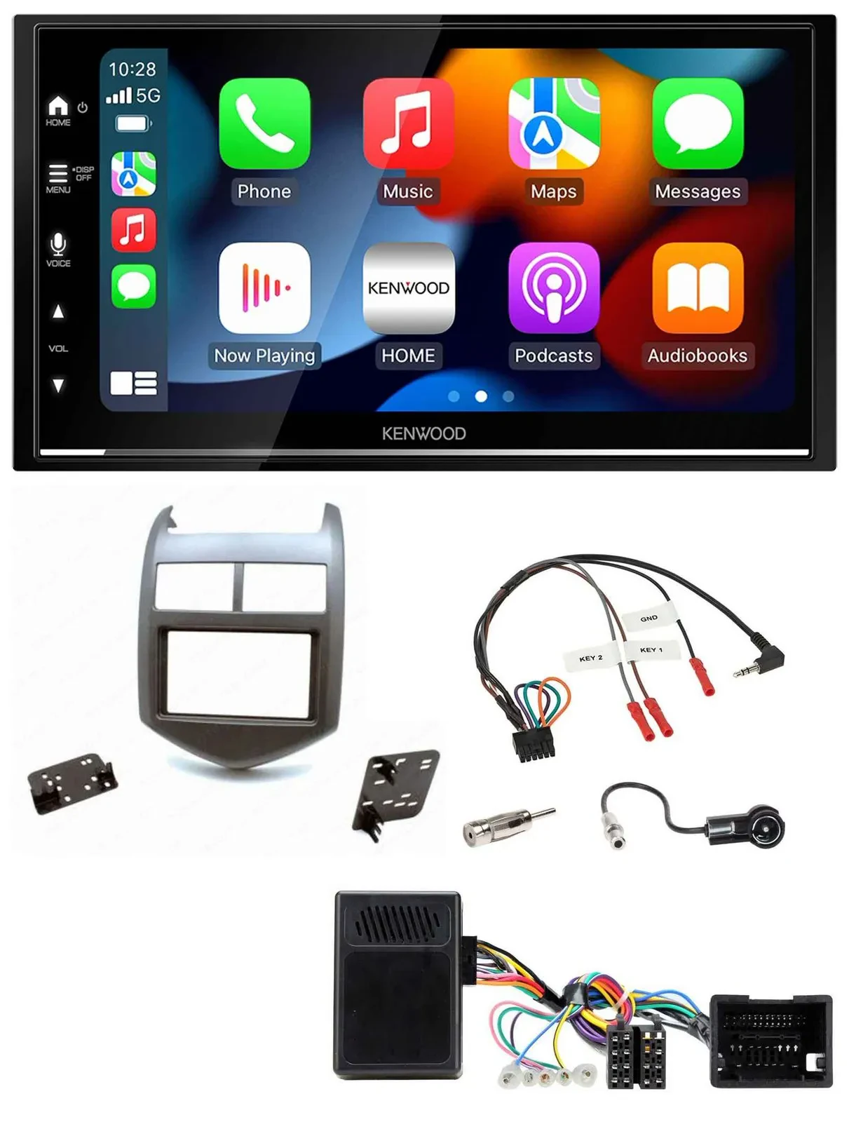 Kenwood DAB USB Bluetooth 2DIN Lenkrad Autoradio für Chevrolet Aveo ab 11 dunkel