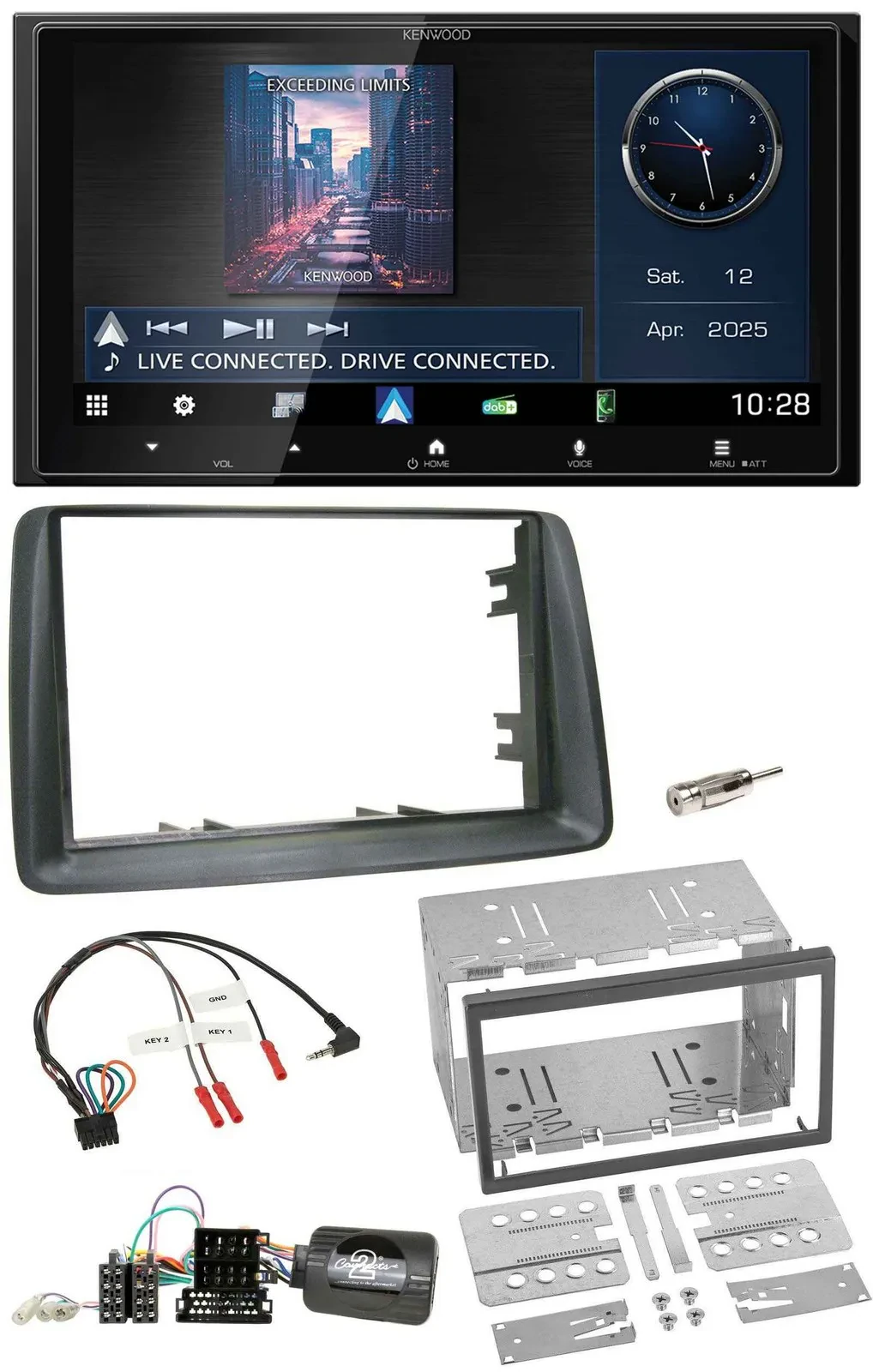 Автомагнитола Kenwood 2DIN, Bluetooth, USB, DAB, для Fiat Panda 2007–2012, серый