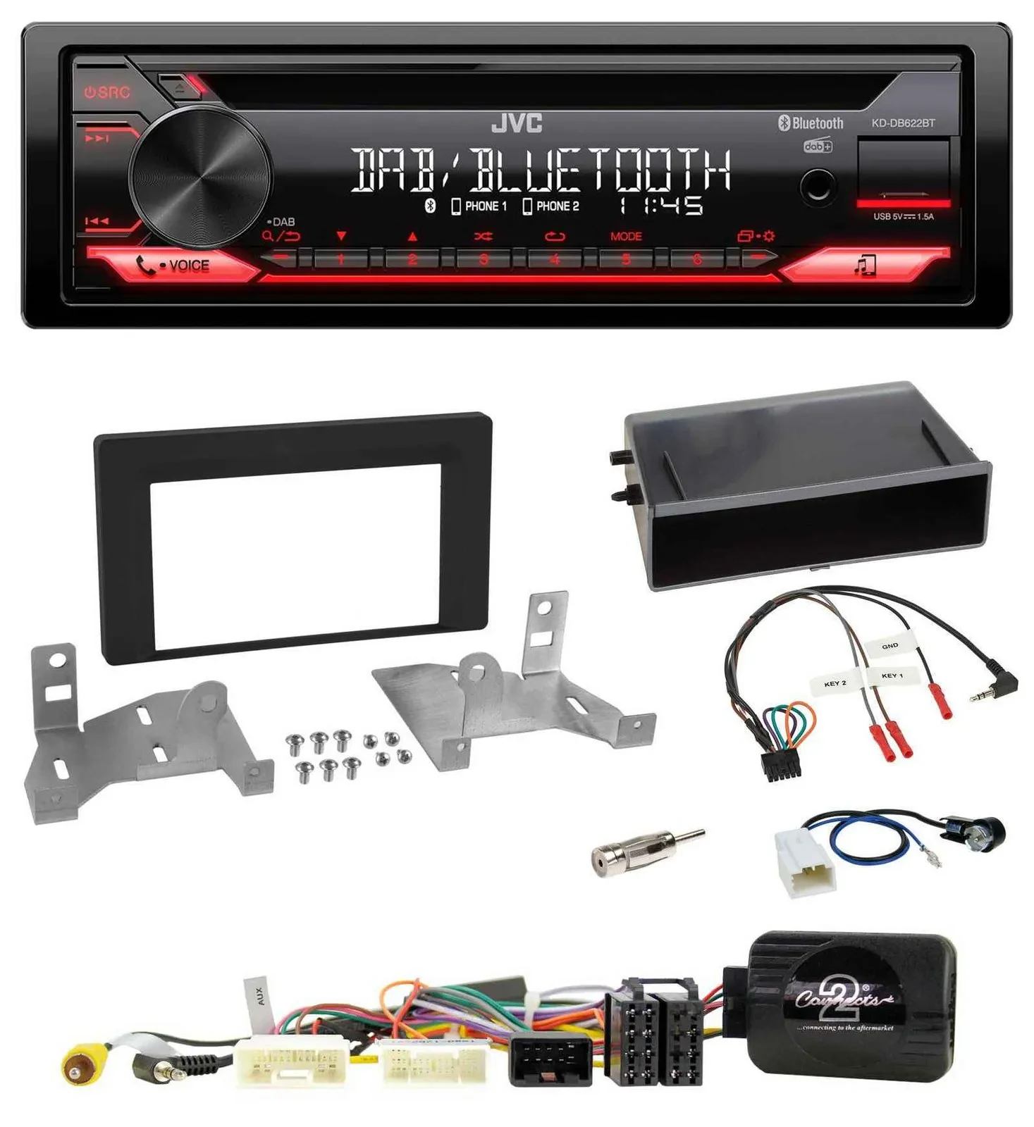 JVC CD DAB USB Bluetooth Lenkrad Autoradio für Toyota Aygo AB7 ab 2022 schwarz