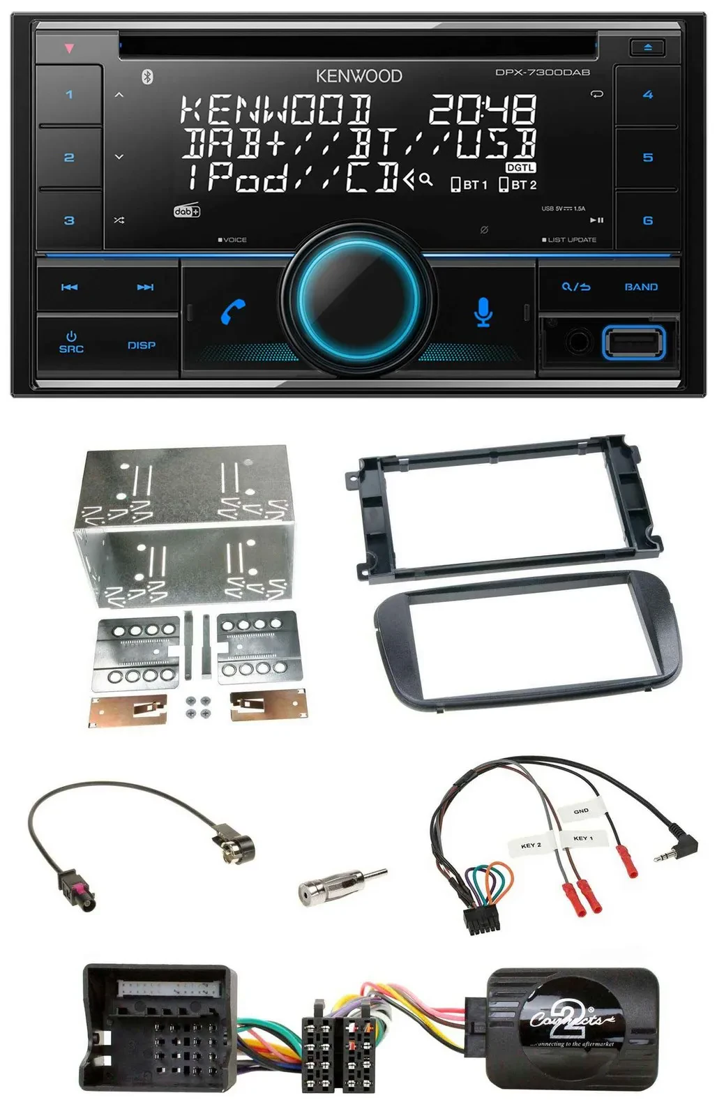 Автомагнитола для Ford Focus / C-Max / Galaxy Kenwood 2DIN CD DAB USB Bluetooth с управлением на руле