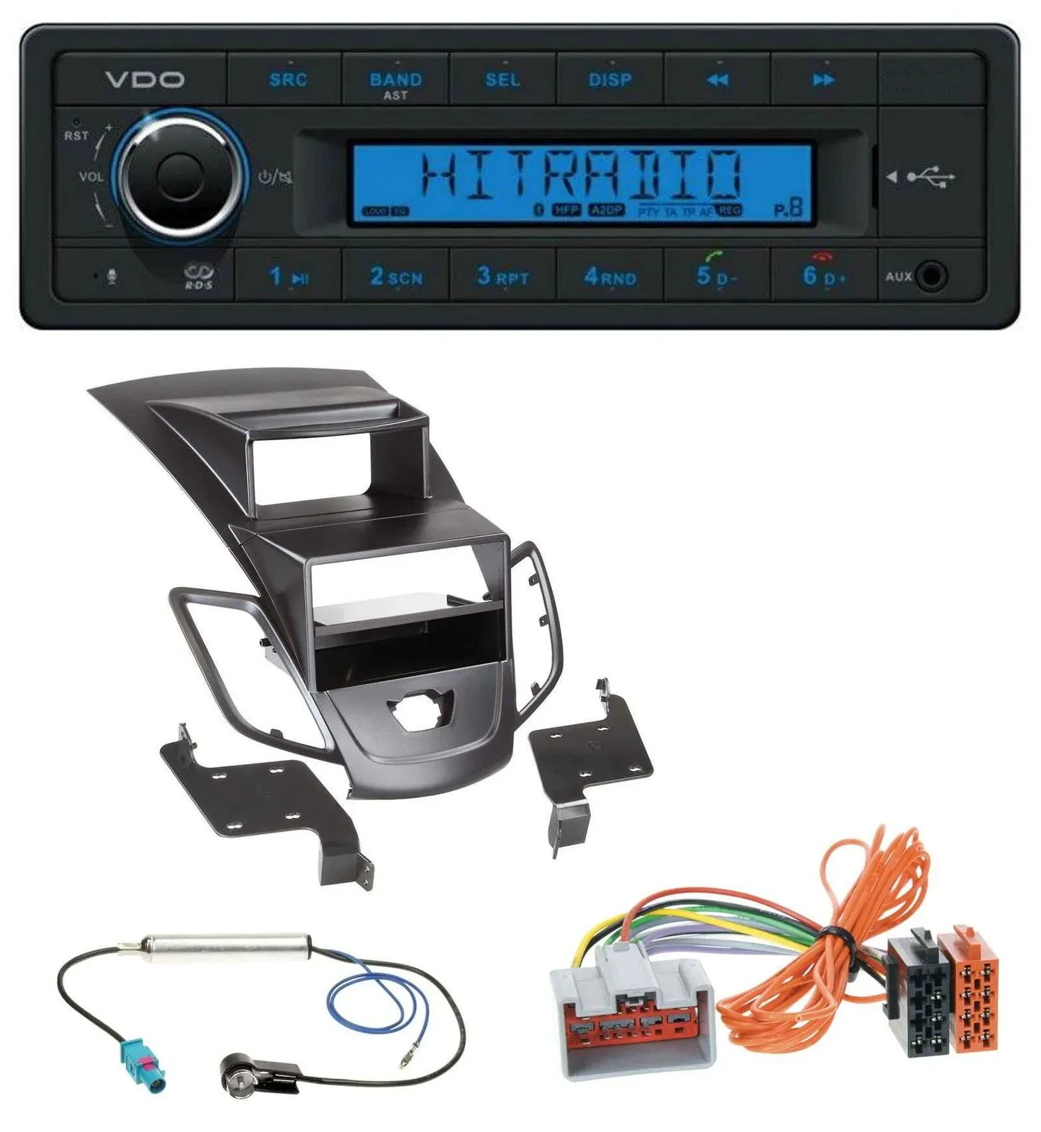VDO AUX Bluetooth USB MP3 Autoradio für Ford Fiesta 08-10 Display schwarz