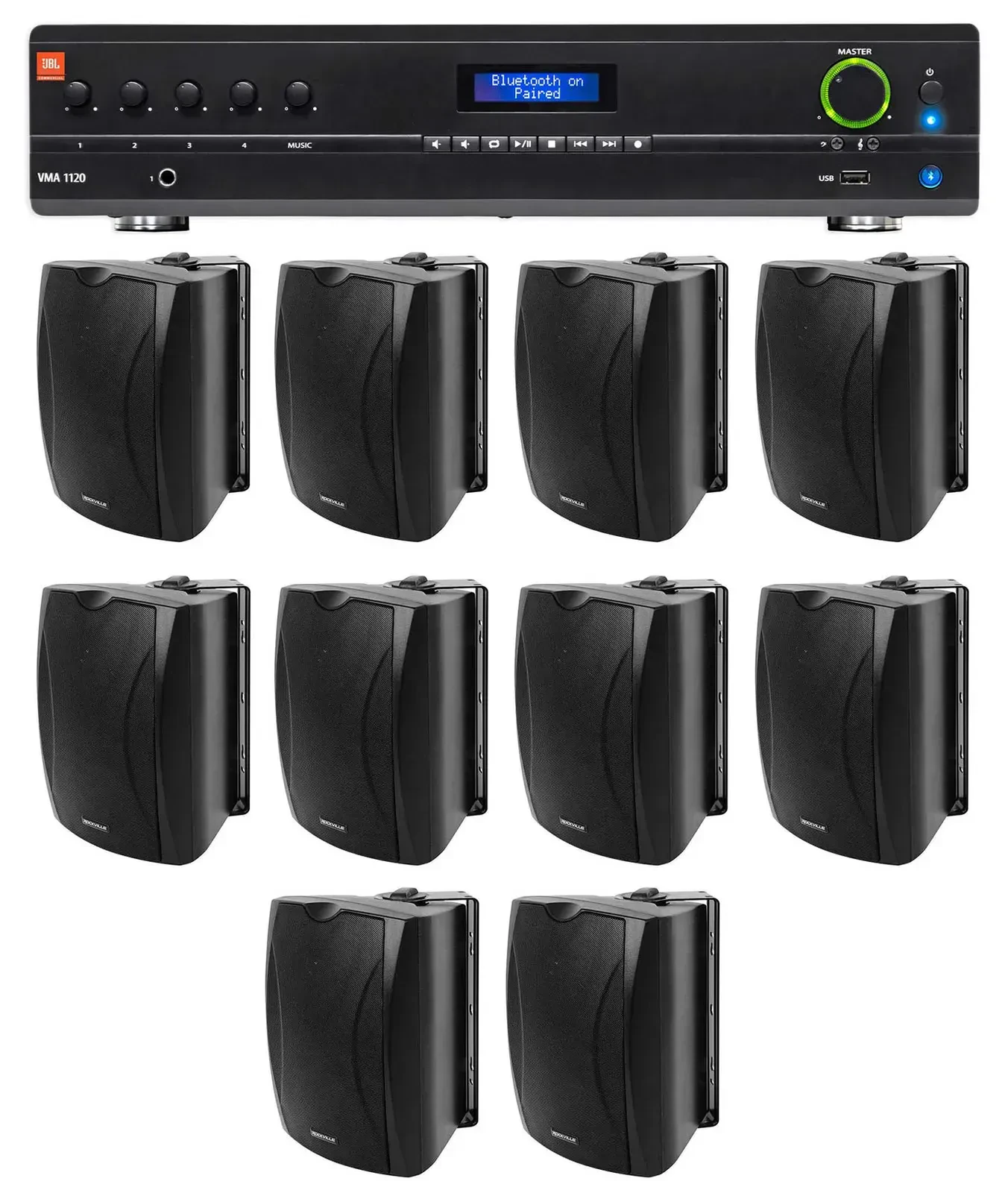 Настенная акустика JBL WET-6B Black с усилителем (10 штук)