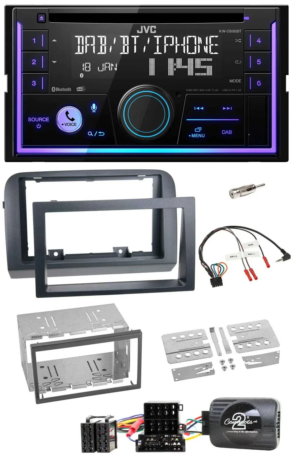 JVC Lenkrad USB 2DIN DAB Bluetooth CD Autoradio für Fiat Croma 2005-2010