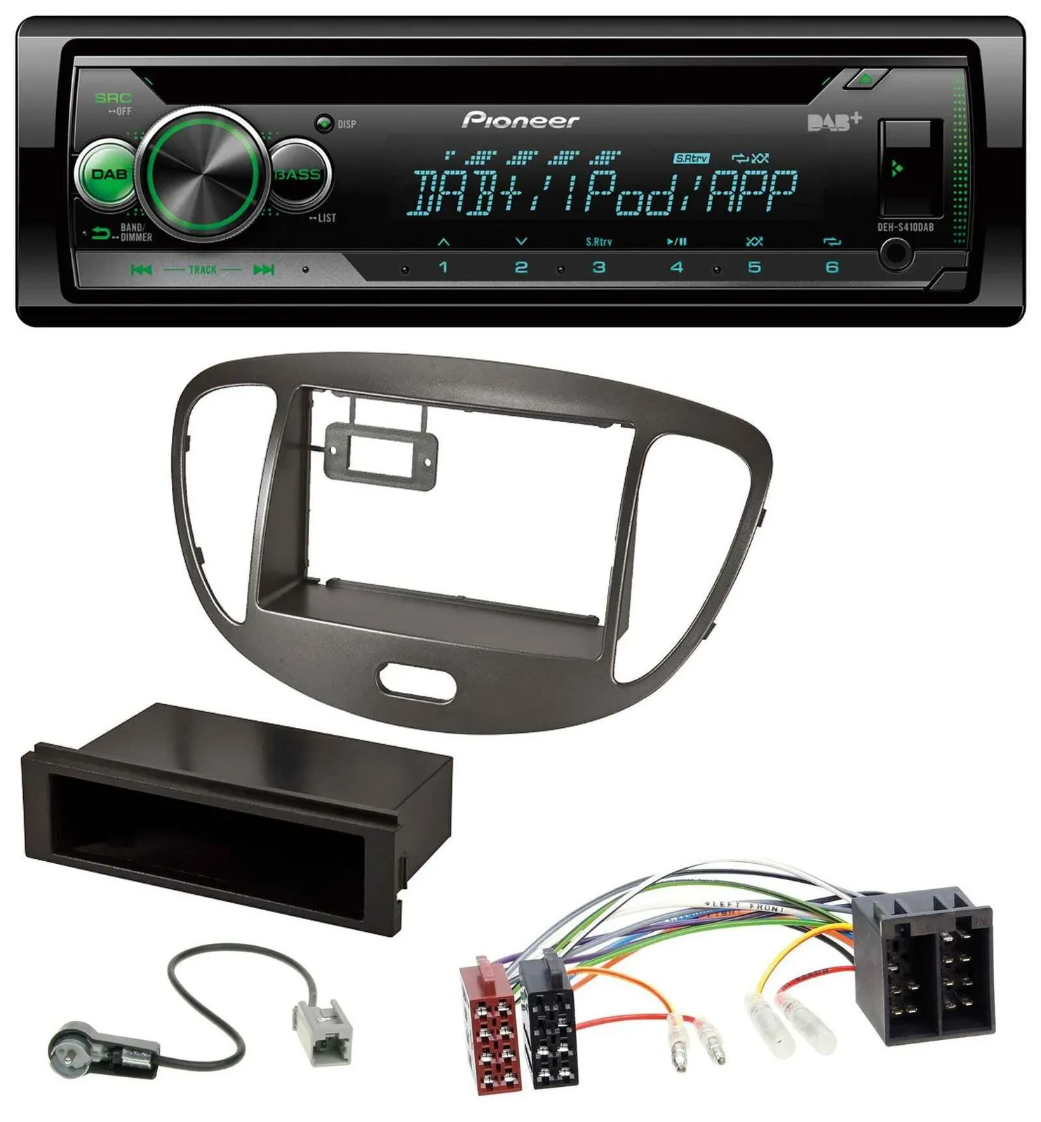 Автомагнитола Pioneer CD USB MP3 DAB AUX для Hyundai i10 (2008–2013) темно‑серебристая