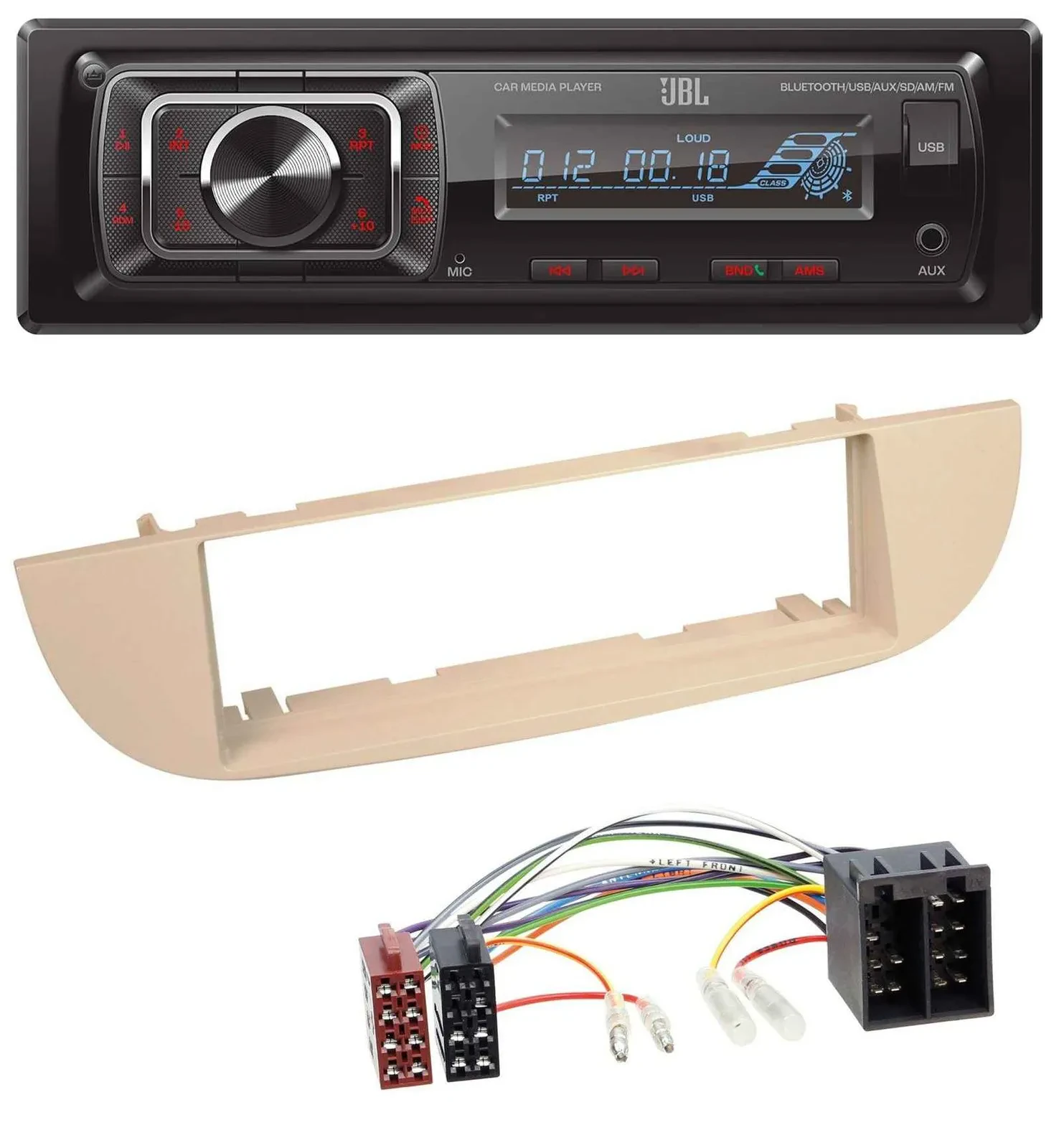 Автомагнитола для Fiat 500 (с 2007) JBL SD/AUX/MP3/USB/Bluetooth перламутрово-серый/бежевый